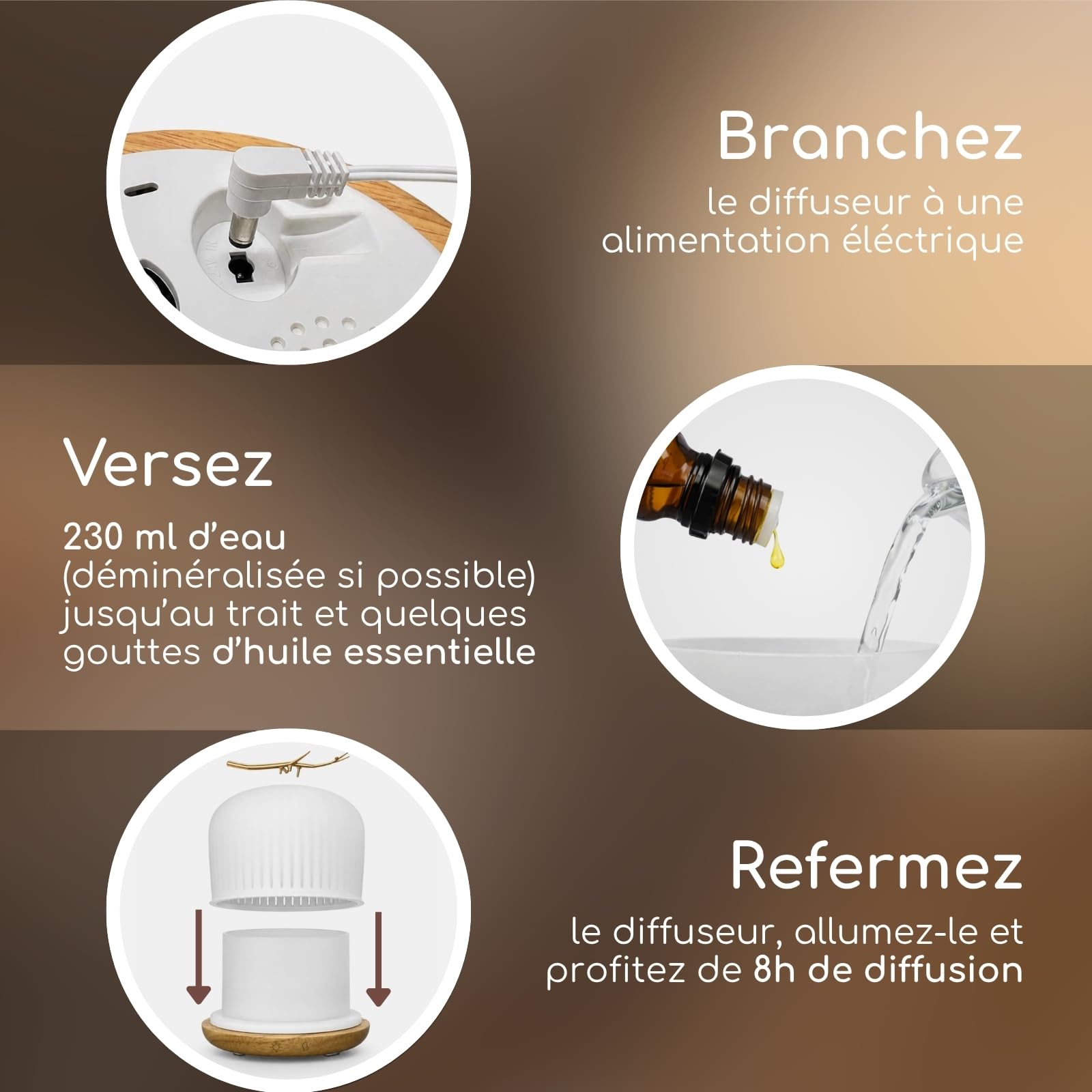 Zen’Arôme Diffuseur d’Huile Essentielle Origin – Diffuseur Ultrasonique Aromathérapie à Froid – Diffuseur Électrique pour Parfum Maison – Multifonction, Éclairage LED d’Ambiance, Silencieux et Chic