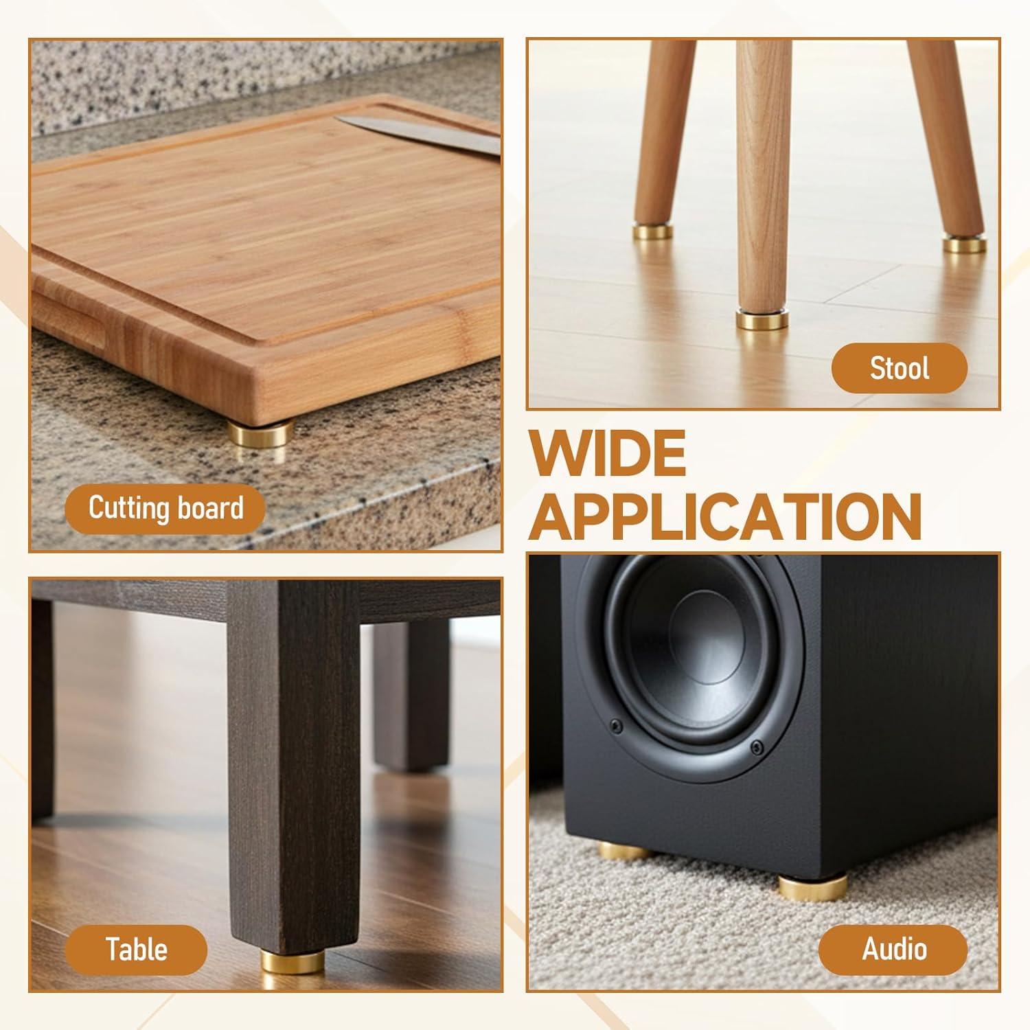 8 Pcs Brass Cutting Board Feet with Non Slip Pads 1.18 x 0.39 Inch Rubber Feet for Cutting Board with Screws for Wood, Bamboo Cuting Boards