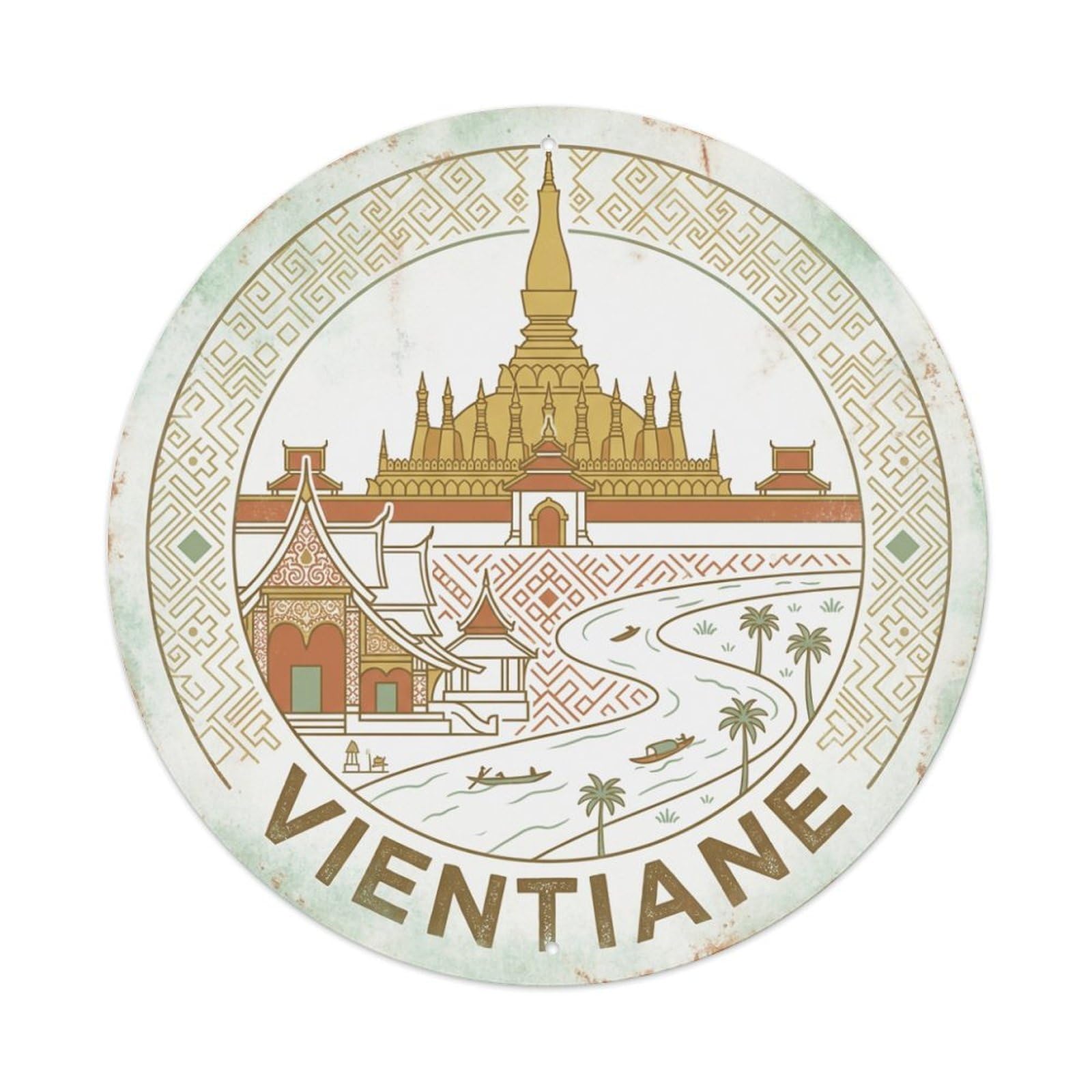 Vintage Travel Laos Vientiane Metal Tin Sign
