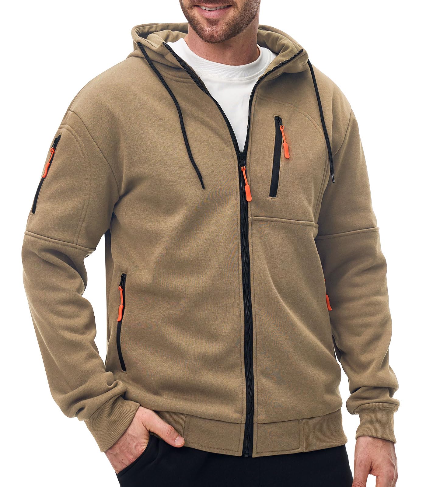 Homme Sweat à Capuche en Polaire avec Fermeture Éclair Pull Chaud Sweatshirt Casual avec Poche Automne Hiver