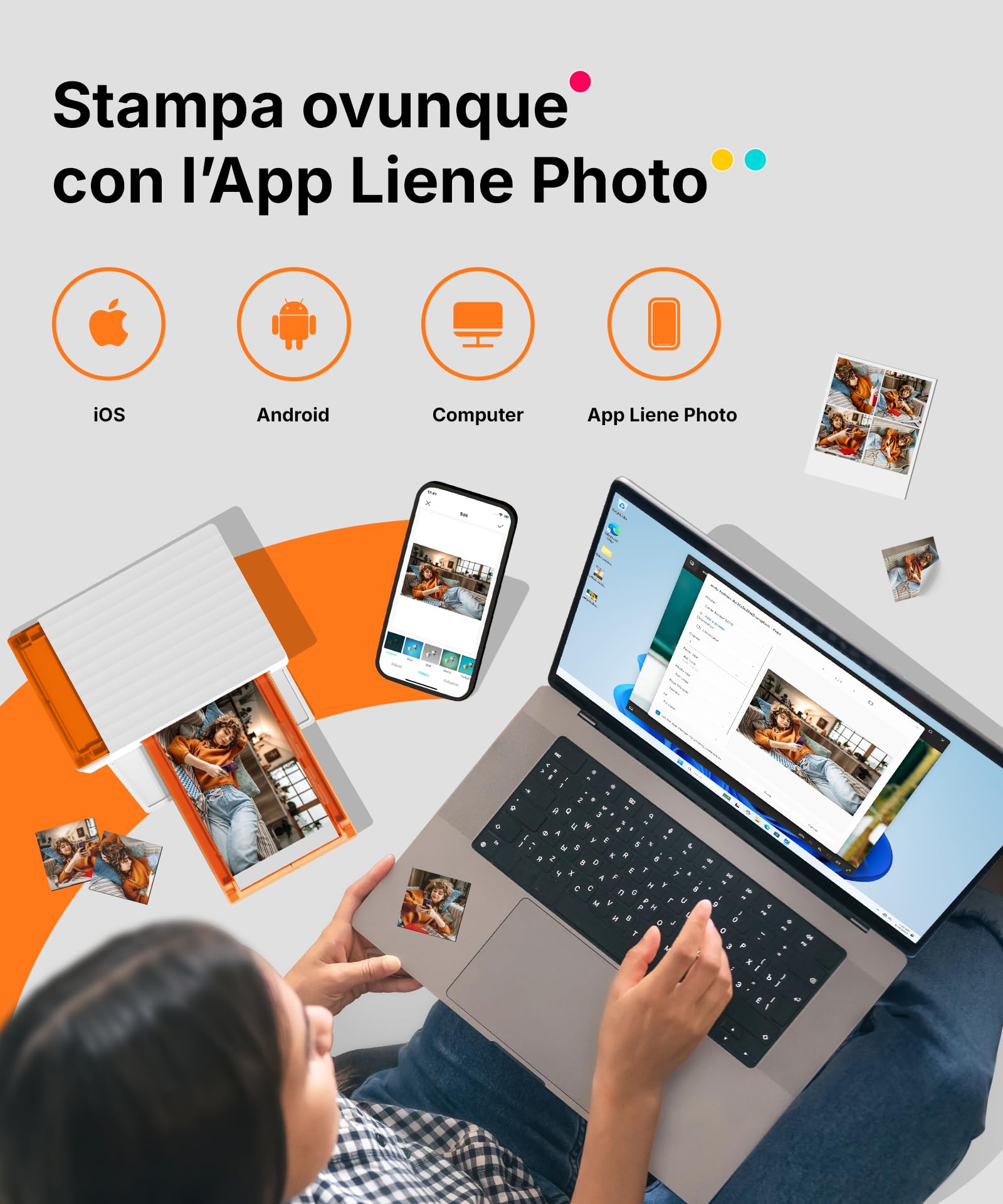 Liene Amber M110 Stampante Fotografica Portatile Bluetooth Sublimazione Termica 10x15 cm