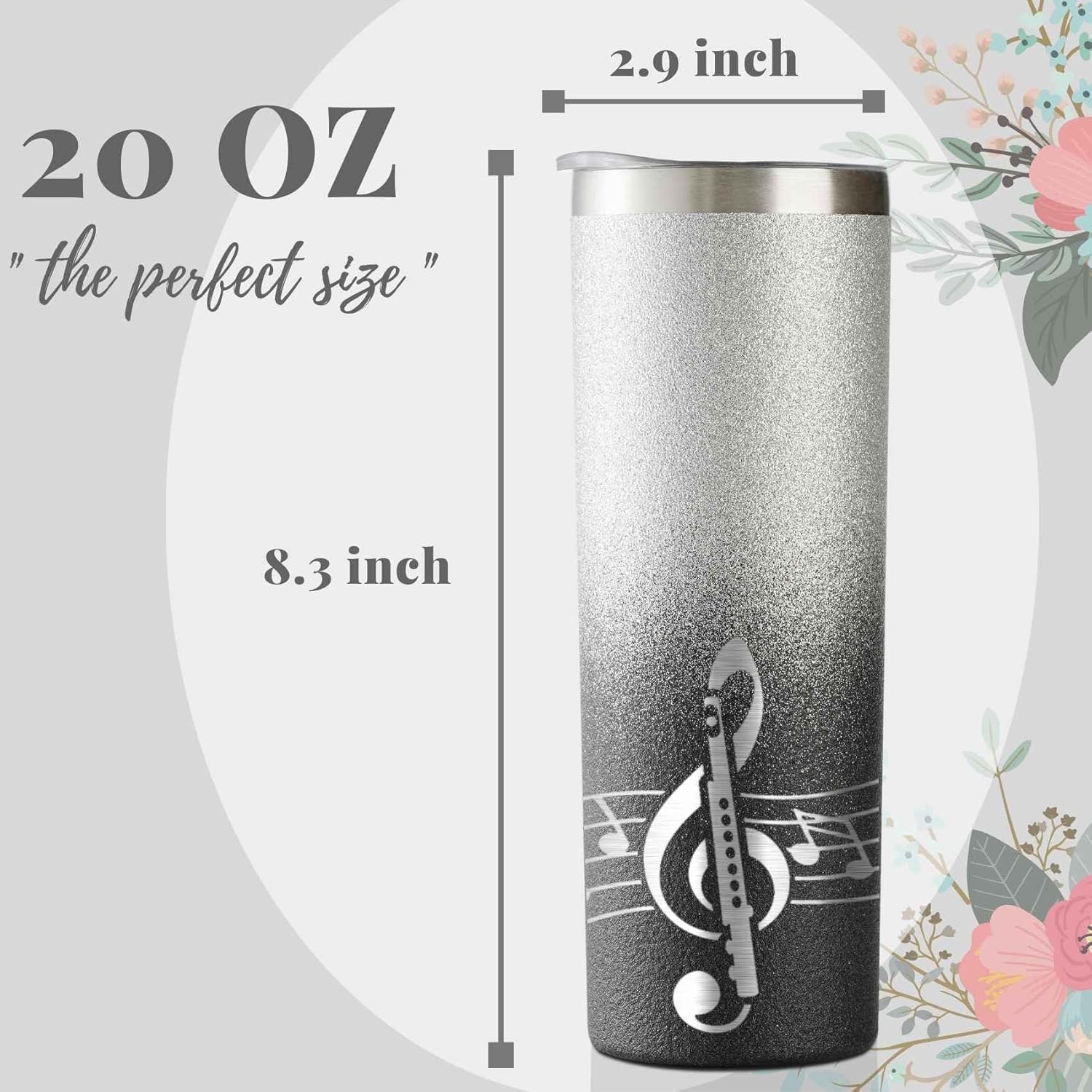 Onebttl Flute Gifts, Musician Gifts, Insulated Stainless Steel Wine Tumbler with Lid and Straw, 20 oz, Musician & Flute Player Gifts for Birthday & Christmas