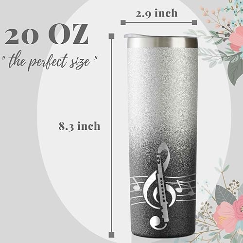 Miniatura 5 de Onebttl Regalos de flauta, regalos para músicos de flauta, vaso de vino aislado de acero inoxidable con tapa y pajilla, 20 onzas, regalos para