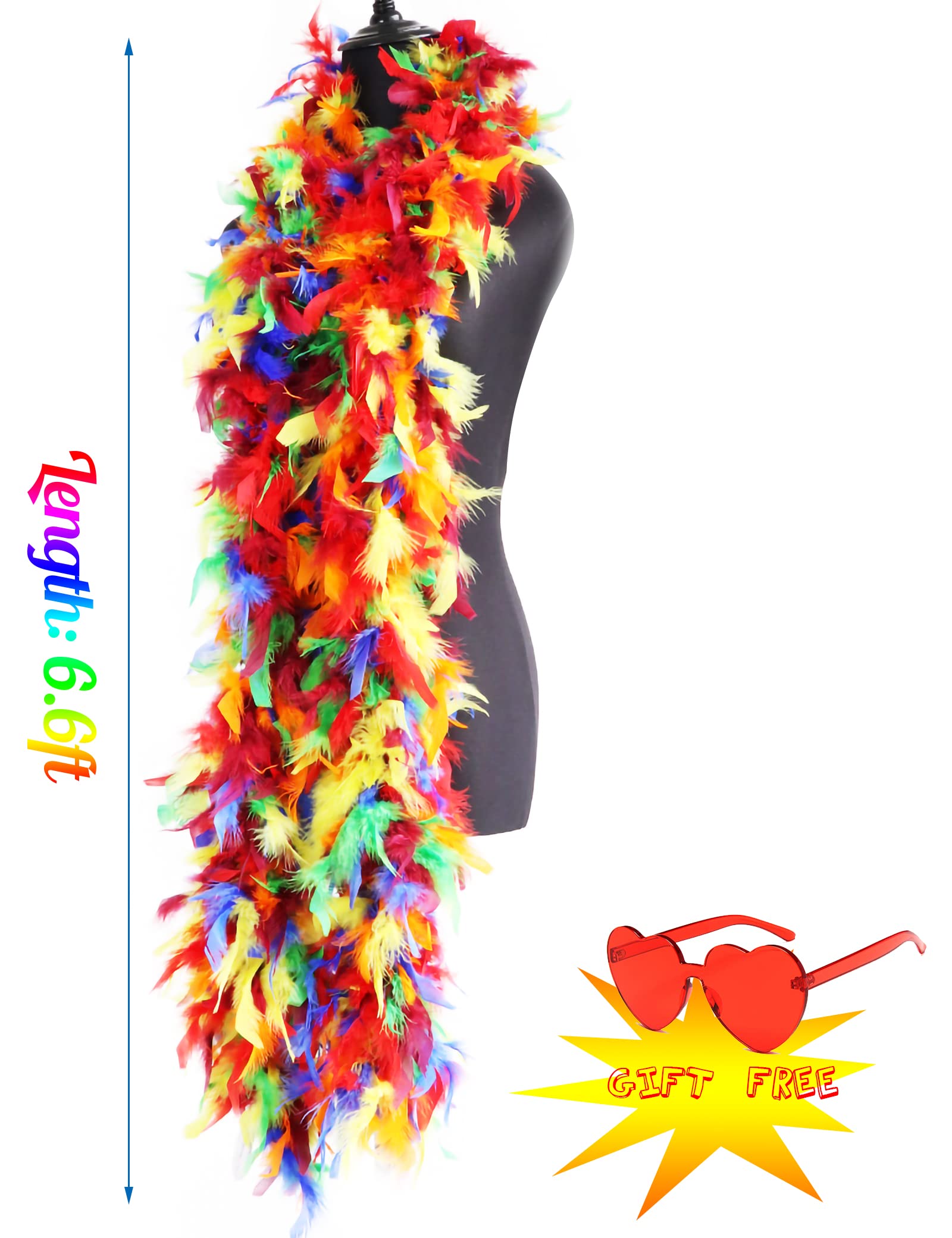 Boa En Plumes Coloré 2m Avec 20 LED + Lunettes Coeur - Accessoire Fête Danse Mariage Halloween