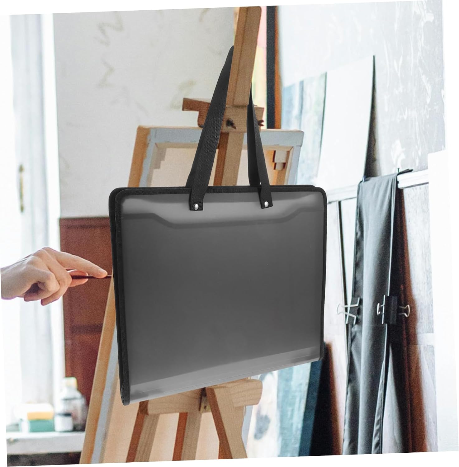 TEHAUX Black File Organizer Portfolio with Zipper for Students and Artists