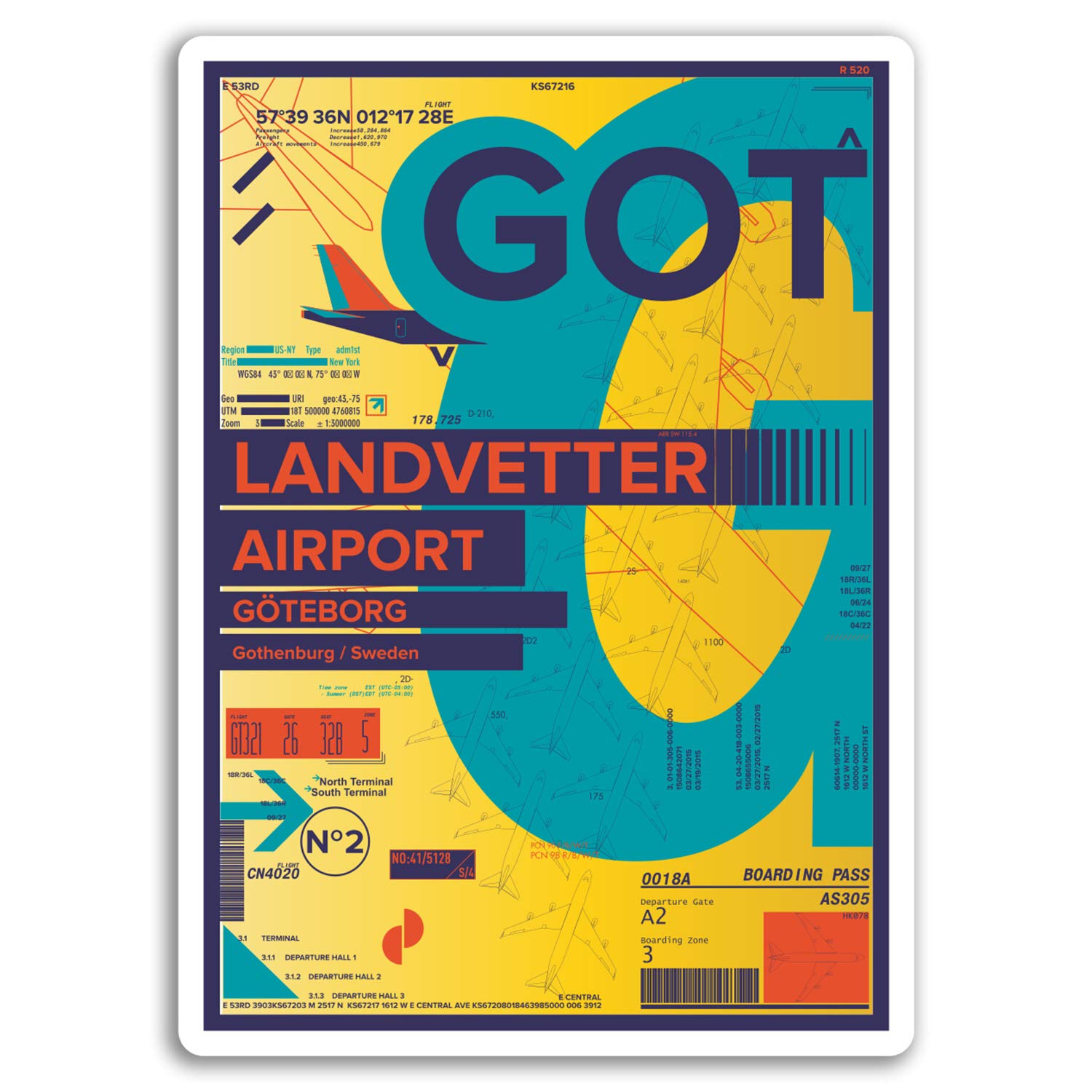 Destinationvinyl Multi 2 X 10Cm Landvetter Airport Vinyl Stickers - Gothenburg Sweden Sticker #17399 (10Cm Tall)