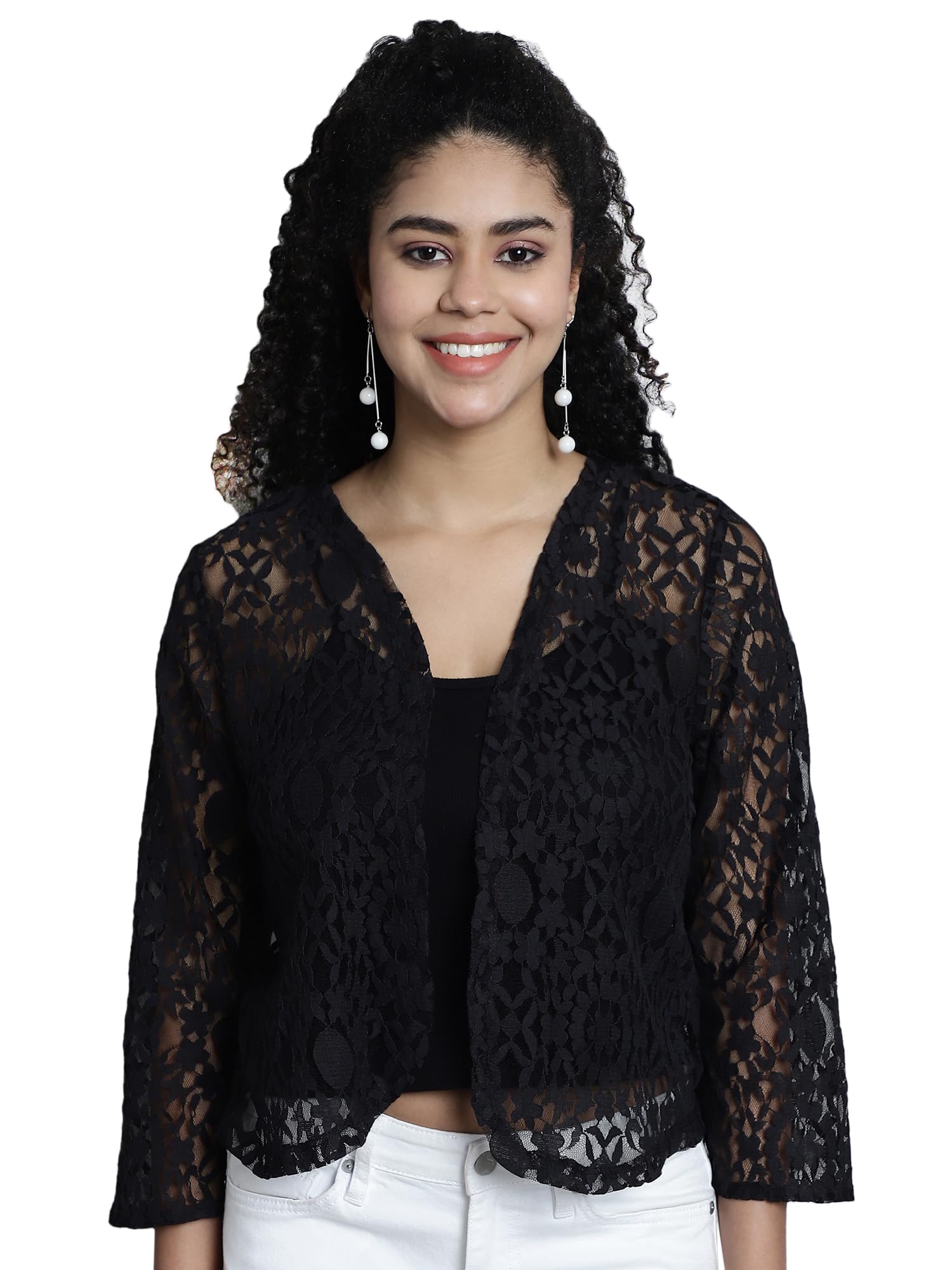 dressitude Women Latest Front Open Self Designed 3/4th Sleeves Lace Shrug-picture-24