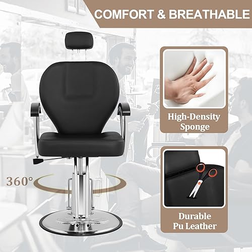Miniatura 7 de Silla de peluquería para el hogarbarbería, silla reclinable ajustable con base giratoria, silla de estilo moderno resistente para estilista, silla