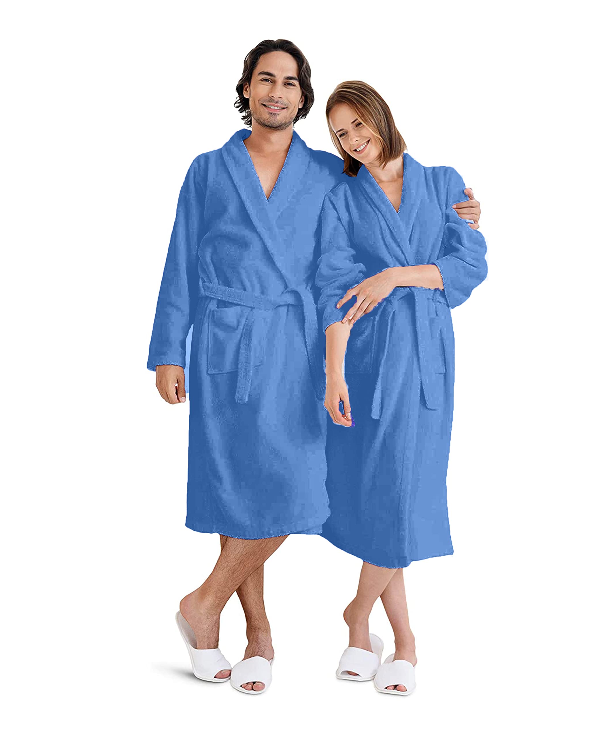 Hft Unisex Cobalt Luxury Shawl Bathrobe 100% Egyptian Cotton Ultra Soft & Hotel Quality Men & Women Spa Robe Terry Towelling (, S/M)