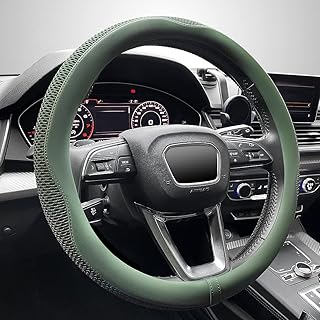 LIKEWEI Steering Wheel Cover, Universal 15 inch, The Latest Microfiber Leather Breathable Technology Fabric, Non-Slip, Comfortable, Warm in Winter and Cool in Summer, Green