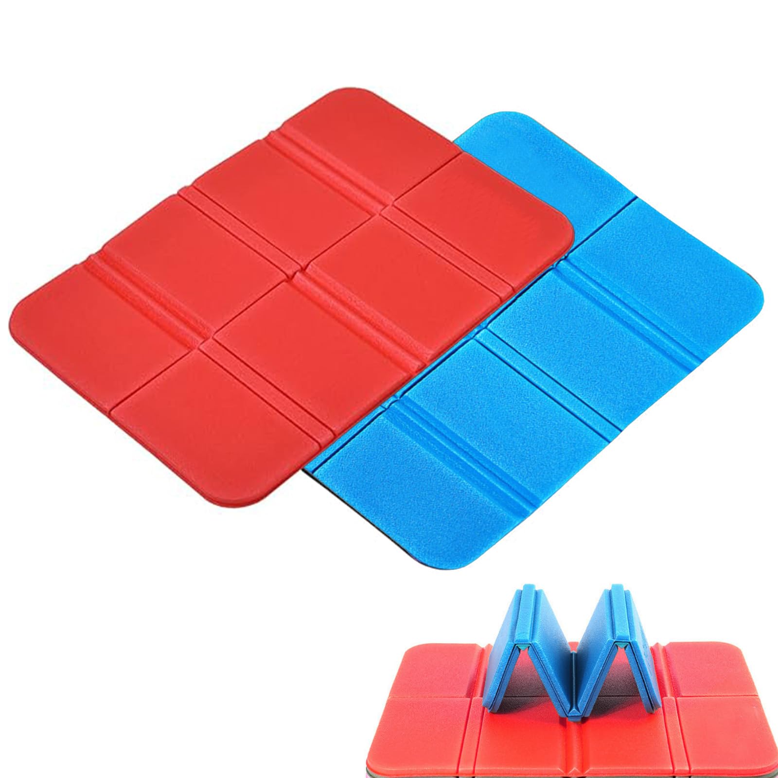2 pezzi Cuscini da seduta pieghevoli da esterno, impermeabili e portatili, in tessuto Oxford, cuscini da esterno impermeabili per campeggio, picnic, escursioni, stadio (36x32 cm) (Blu + Rosso)