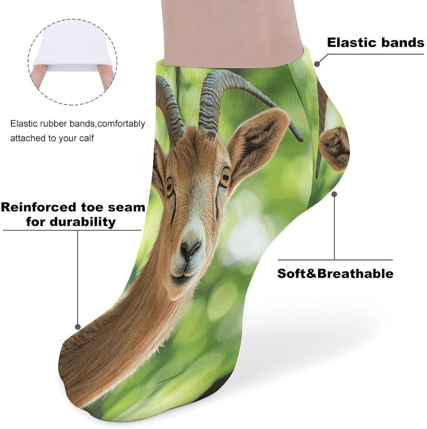 Goat with Curved Horns 5 Pairs Low Cut Ankle Socks Casual Liner Sock No Show Invisible Socks for Men Women