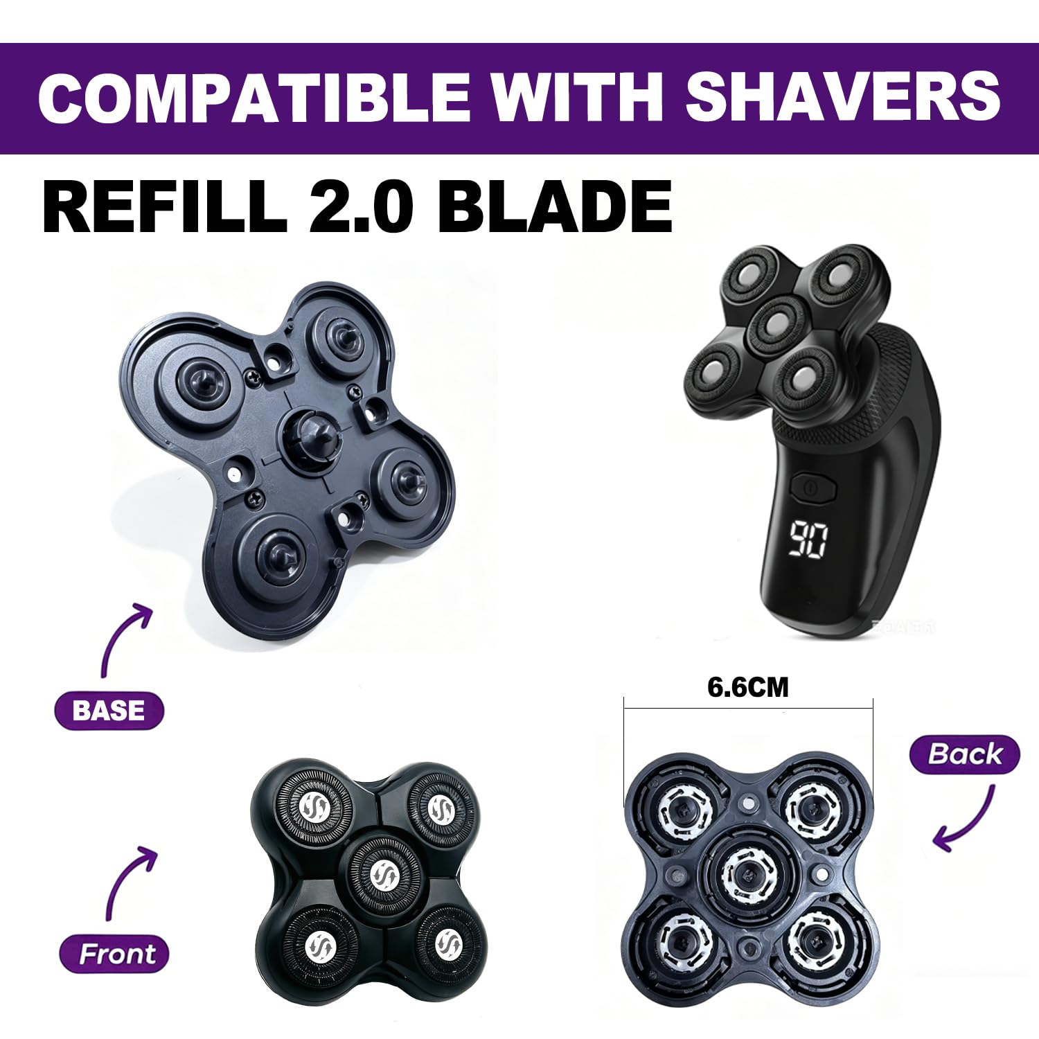 Testine di ricambio a 5 lame compatibili con Groomie Cordless Bald Head Shaver Razor per rasoio a testa calva, ricarica per rasoio elettrico rotante a 5 lame, rasatura liscia per cuoio capelluto e