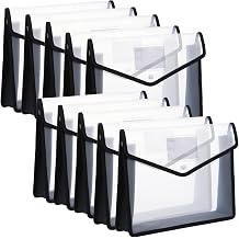 10 Pieces Plastic File Folders Envelope Expanding File Wallet Organizer Documents Folder with Snap Closure and Pocket B4 Waterproof Transparent Pouch for School OfficeBlack,Horizontal