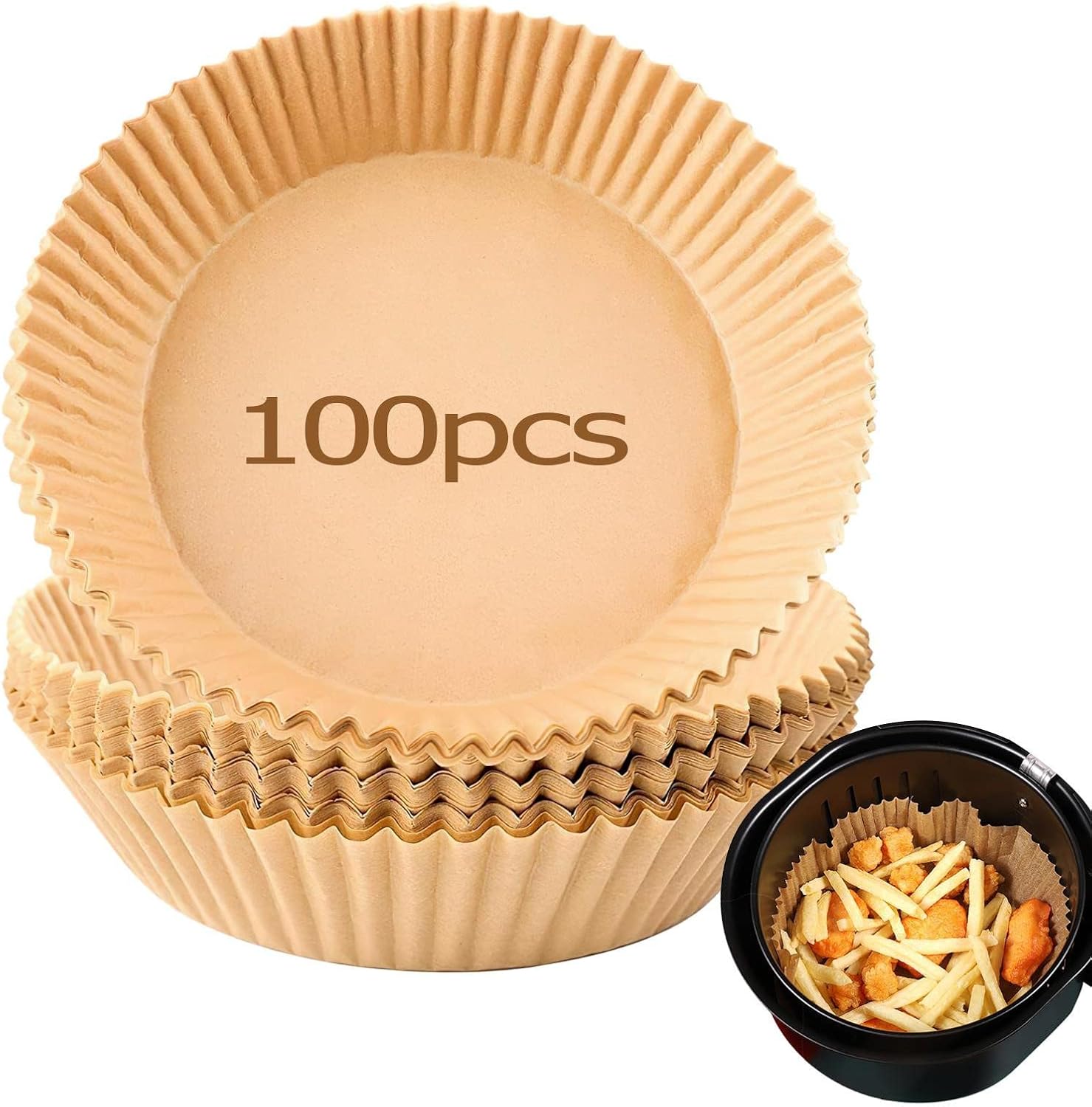 100 Pièces Papier Sulfurisé Rond pour Air Fryer,20cm Papier Cuisson Air Fryer,Jetable
