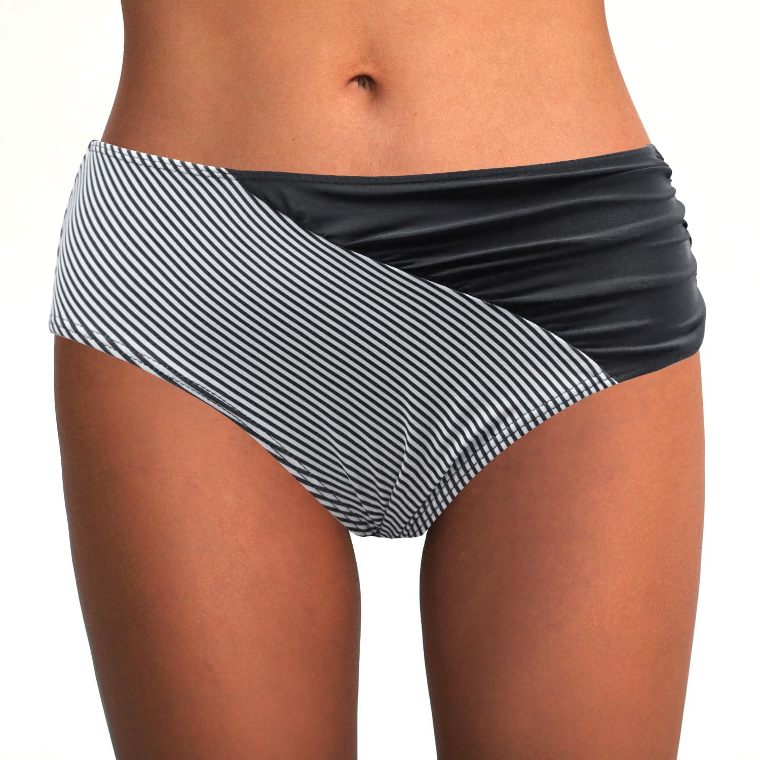Rayson Braguitas de Bikinis Mujer Cintura Alta Ruched Rayas Parte de Abajo Bikini Vientre Plano Trajes de Baño Mujer