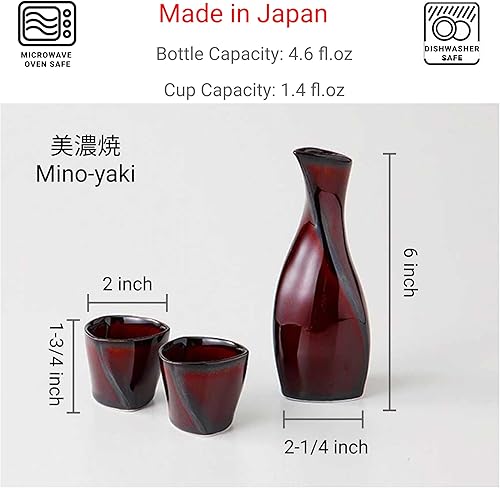 Vista 2 de JapanBargain 4678, Juego de sake de porcelana auténtica japonesa Saki Set decantador de sake y tazas de saki, fabricado en Japón (Brown Beauty)