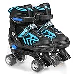 Kids Roller Skates for Boys Adjustable Roller Skates for Boys, Girls with 8 Wheels Lighting for Indoor Outdoor Quad Skates (Black&Blue, Medium - Big Kid)