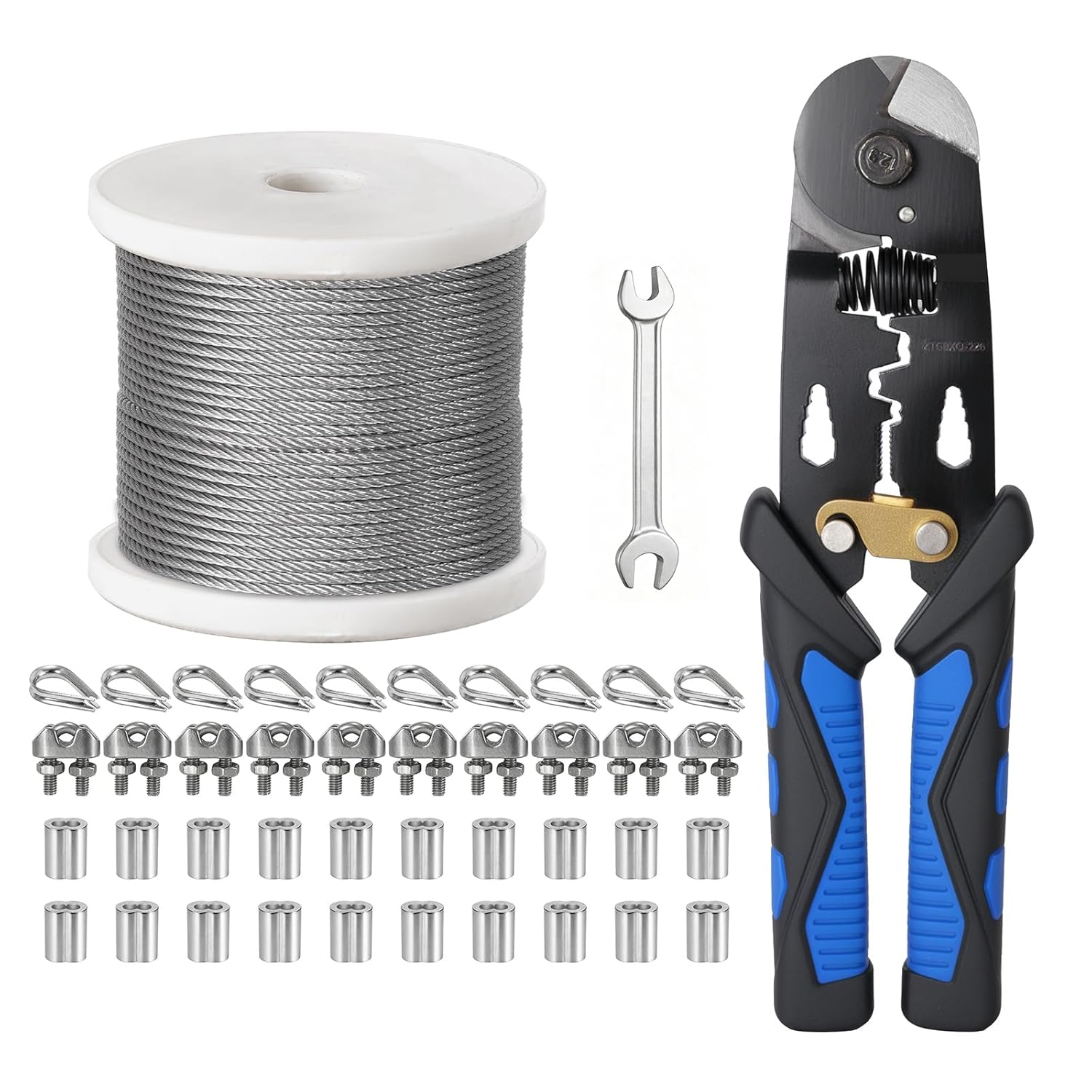 1/8 Inch Stainless Steel Cable 100FT,- 7x7 Strand Aircraft Wire Rope,with Loop Sleeve and Steel Thimble,Wire Clamp Clip,Outdoor Hanging kit, Garden Fence, Marine, DIY Projects