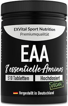 evital eaa tablets with 1036 mg per tablet - 510 tablets all 8 essential amino acids eaas multi amino high dose - vegan bottled in germany - no additives