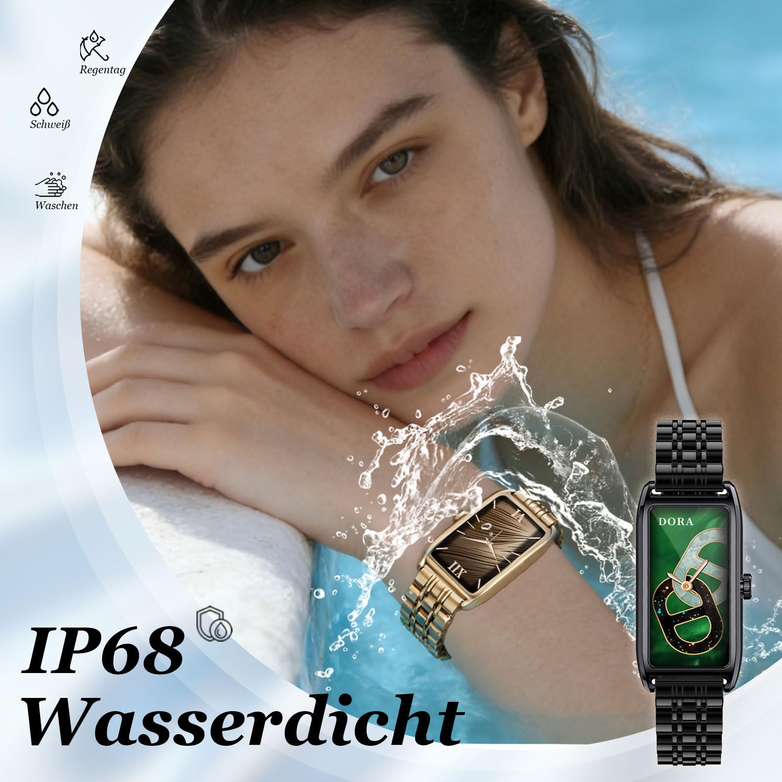 findtime Damen Fitness Tracker Schmal Elegant Smartwatch Luxuriös Classic Damenuhr Fitnessuhr für Frauen Aktivitätstracker mit Herzfrequenz Schlafmonitor Schrittzähler Rechteckig usw. Metalarmband