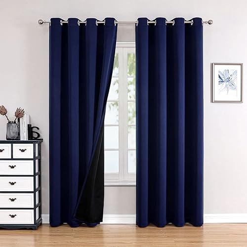 Miniatura 23 de ChrisDowa Cortinas 100% Opacas para Dormitorio con Forro Negro, 2 Capas Gruesas Totalmente Opacas con Aislamiento Térmico y Ojales, Cortinas de