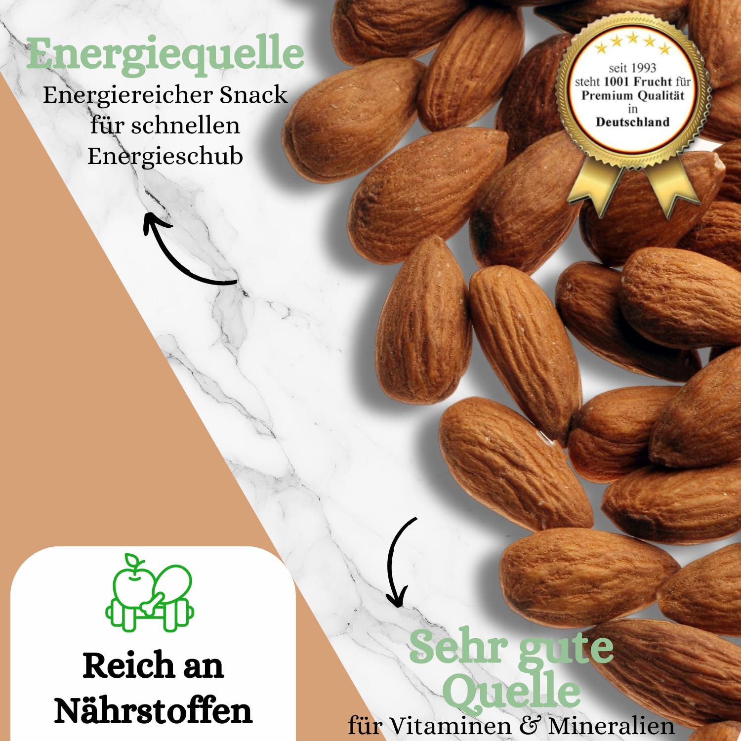 1001 Frucht - Spanische Mandeln, Neue Ernte 2025, Knackig frisch naturbelassen gentechnikfrei, Unbehandelte Nüsse - Aromatische ganze Mandeln Rohkost-Qualität