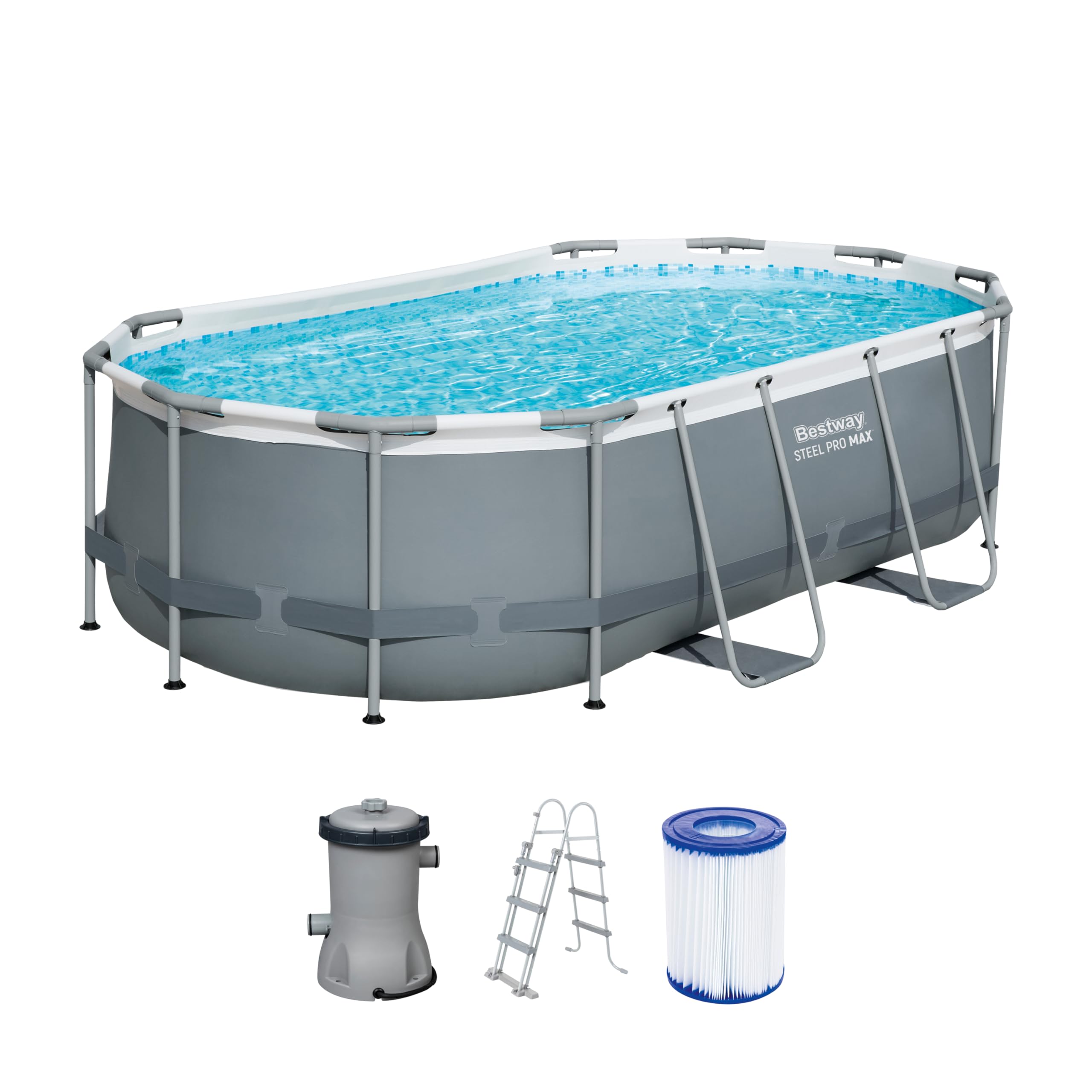 Bestway Juego de Piscina Ovalada de 14' x 8'2" x 39.5"/4.27 m x 2.50 m x 1 m