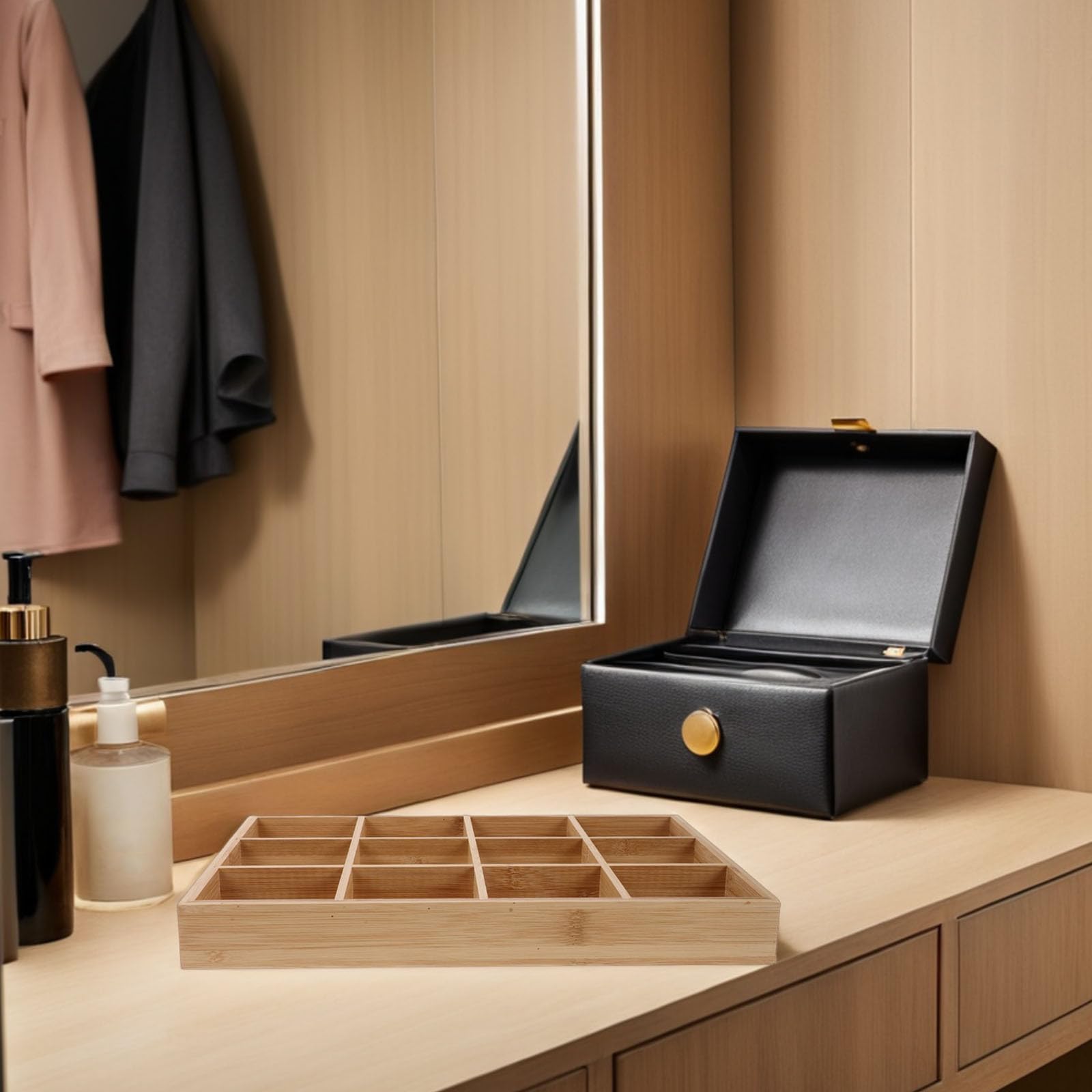 Cabilock Caja Organizadora de Bambú con 12 Compartimentos para Ropa Interior y Calcetines, Separador Sanitario para Armarios y Organización de Dormitorio