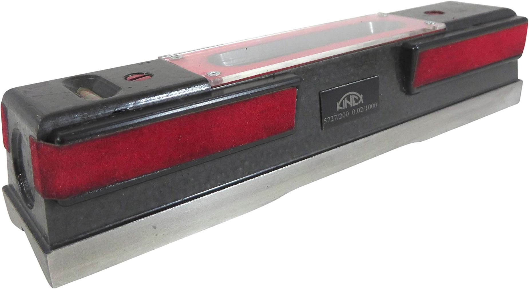 Kinex 5050-02-200 8” Precision Inspection Machinist Spirit Level, Overall Size 8” x 1-5/8” x 1-1/2”, Accurate to 0.00078” per Meter