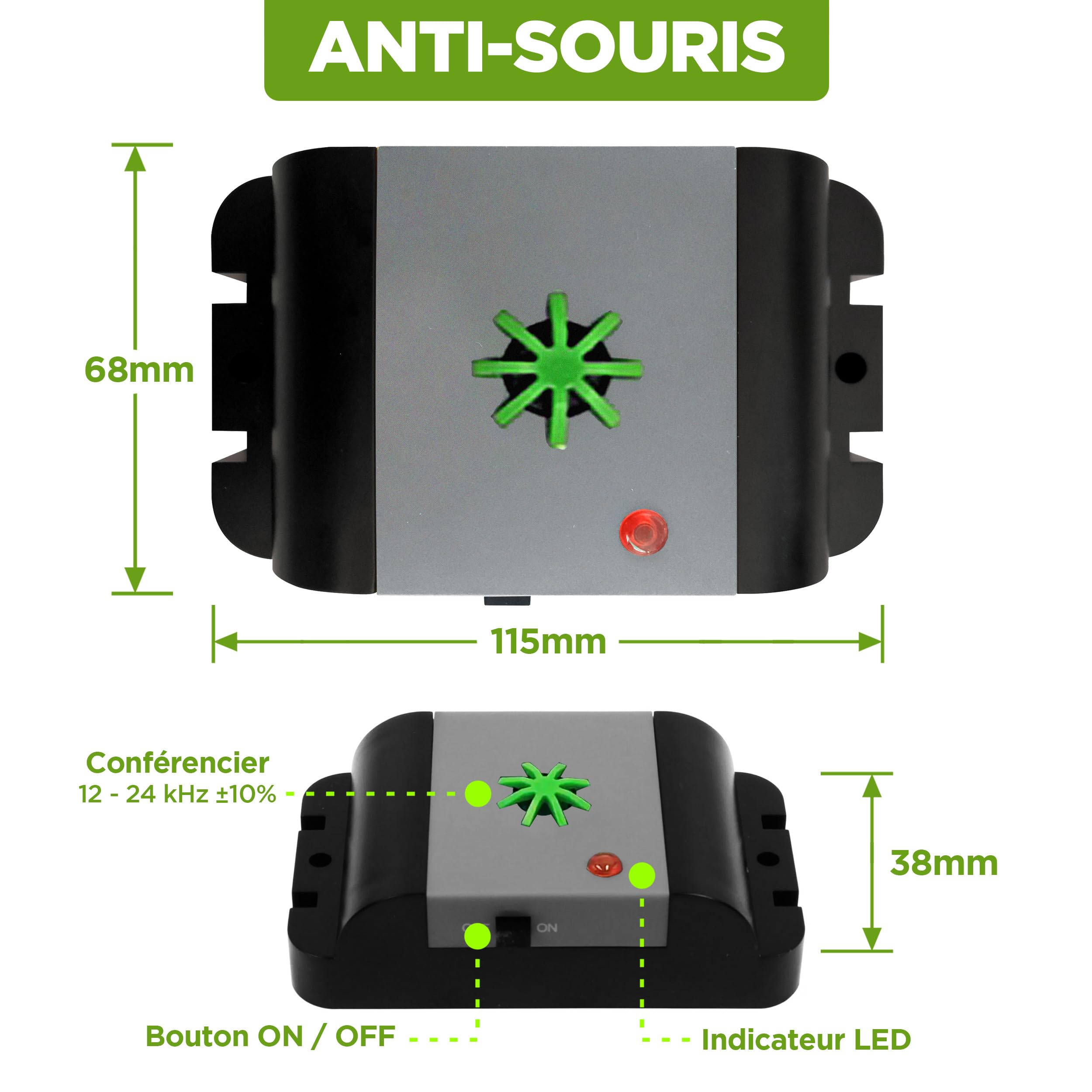 ISOTRONIC Répulsif ultrasons Souris et Rats Anti-nuisibles 40 m² 3 unités Intérieur Extérieur