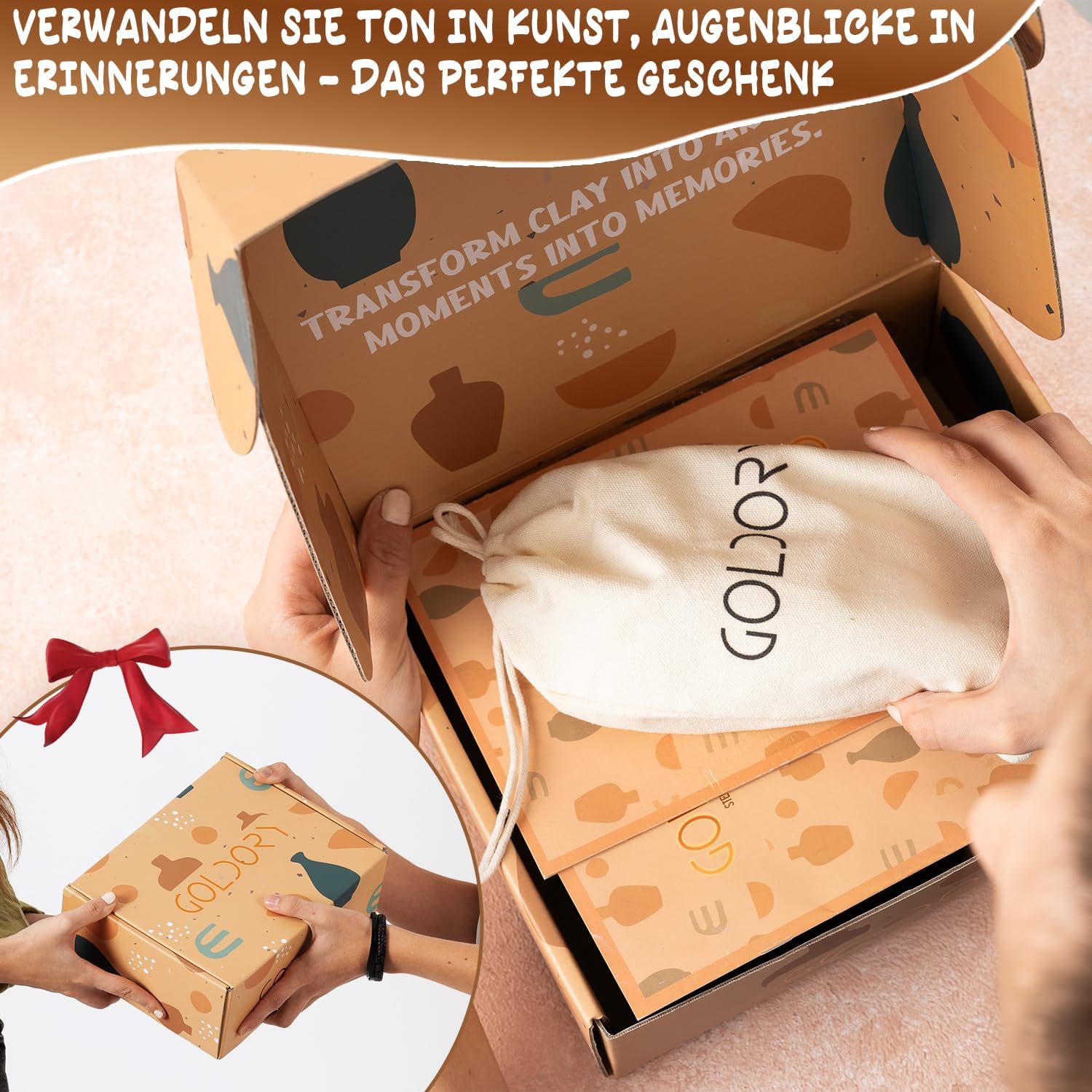 Töpferset für Zuhause mit lufttrocknendem Ton | Ton Set für Kinder ohne Brennen | 2,5 kg Trockenton selbsttrocknend zum Basteln | DIY Töpfern für Erwachsene | Kreativset Geschenke