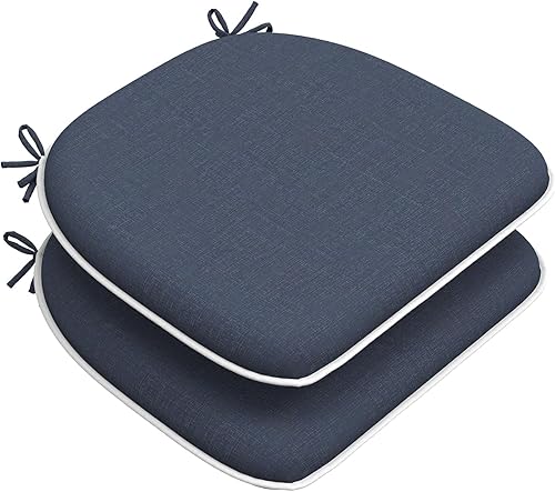 Juego de 2 cojines para sillas de exterior con lazos, almohadillas repelentes al agua para sillas de patio de 17 x 16 pulgadas para muebles de