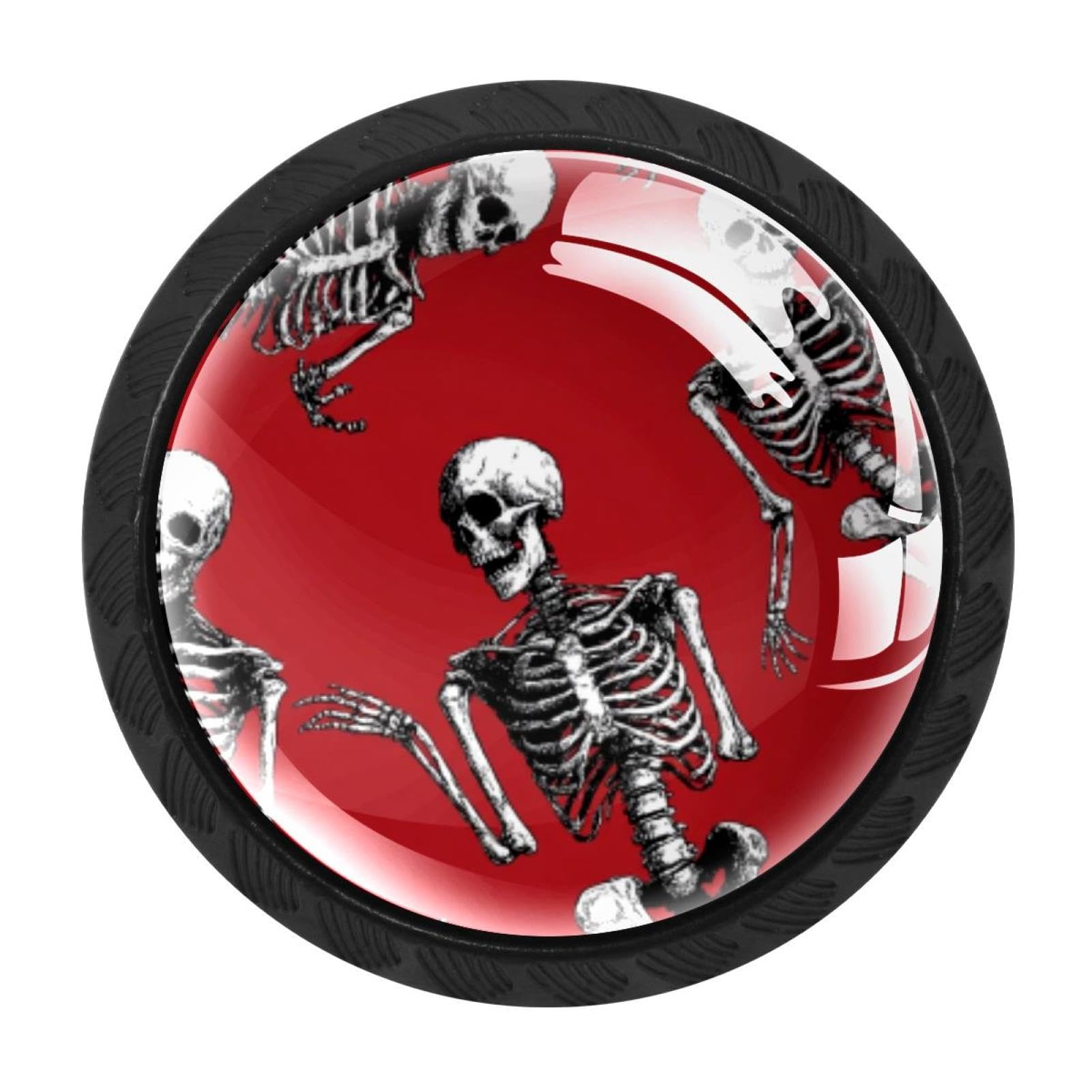 CHENZZZZ 4 Pack Round Cabinet Knobs for Kitchen Bathroom Closet Dresser Cabinets, Halloween Skeleton Pattern