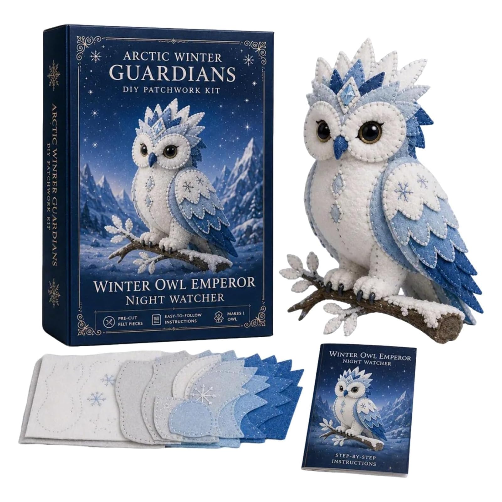Arctic Winter Guardians DIY Patchwork Kit, Polar Mythical Creature Stitching Assembly Bundle, Pre-Cut Handmade Craft, Three Dimensional Stuffed Animals Holiday Home Decor Present (E)