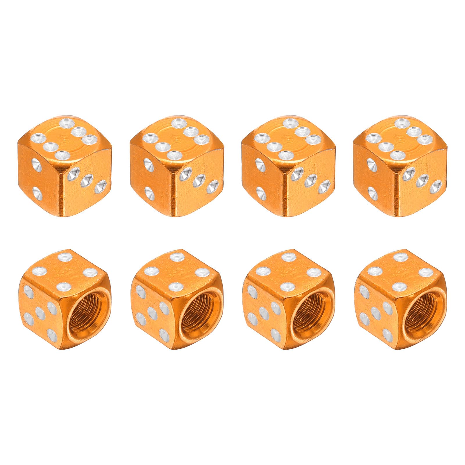 PATIKIL Dice Tire Valve Stem Caps, 8PCS Universal Aluminium Alloy Dustproof Tire Valve Stem Covers for Cars SUV Trucks Bikes Motorcycles Bicycles, Orange Yellow