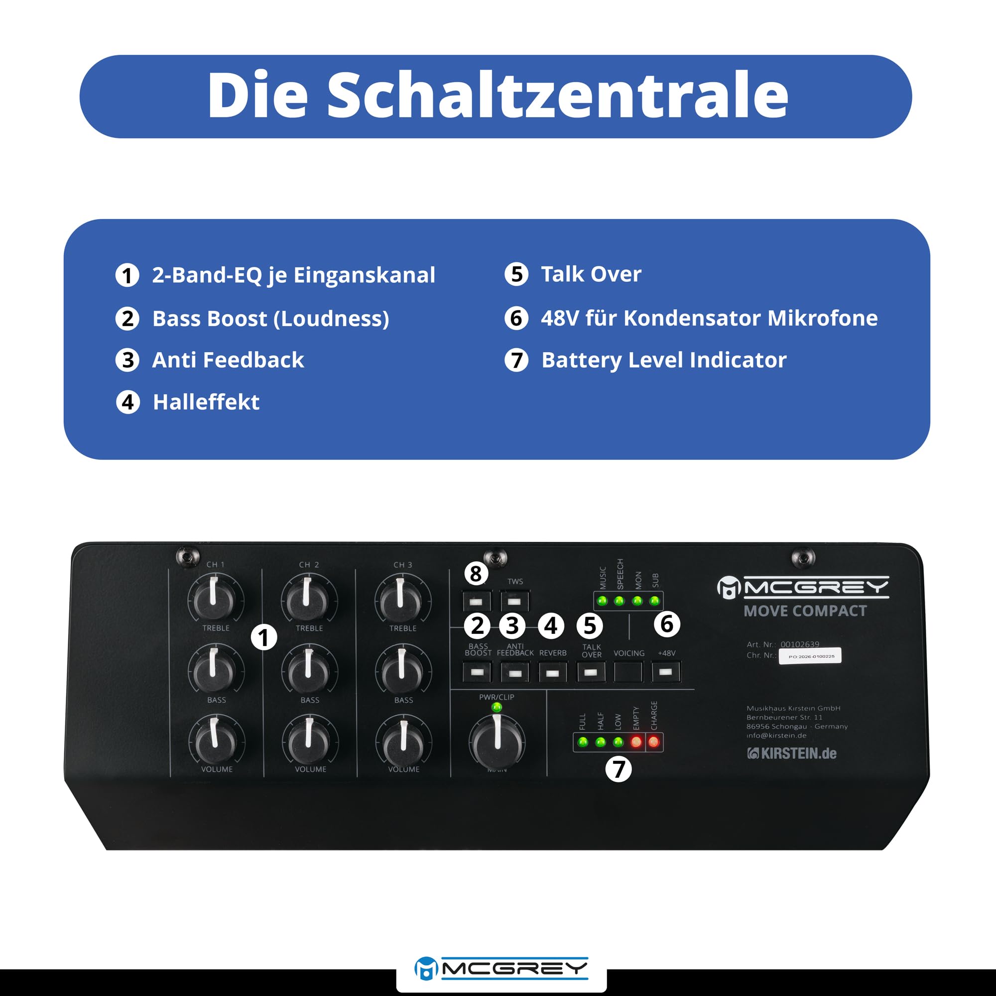 McGrey Move Compact Akku PA Lautsprecher - Mobile 8 Zoll Aktivbox mit Bluetooth und TWS, kraftvoller Sound für Events, Party und Präsentation, bis 8 Stunden Laufzeit - Schwarz