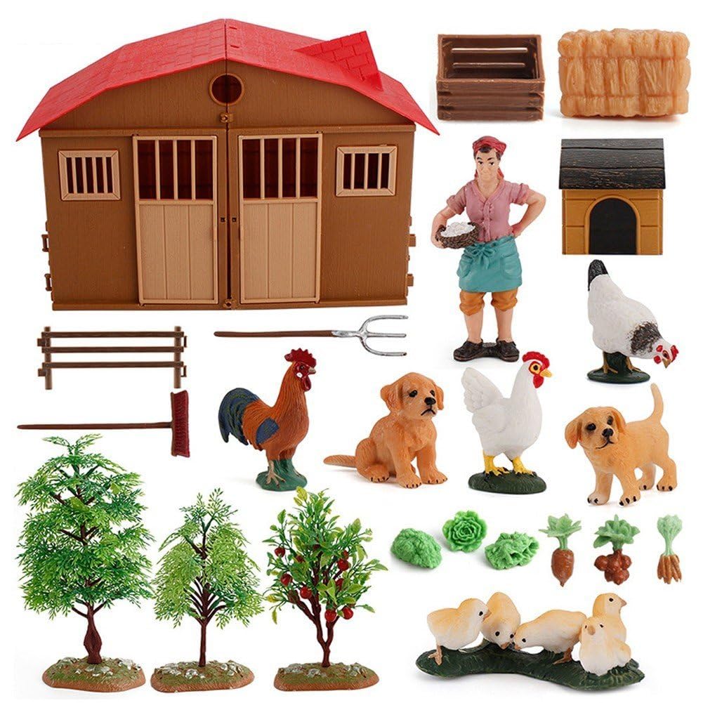Figurki zwierząt hodowlanych, kobieta rolnik, model drobiu, krowa, kura, kaczka, zabawki, ozdoby drobiu, zwierzęta gospodarskie, ozdoby do ciast, gra dla dzieci