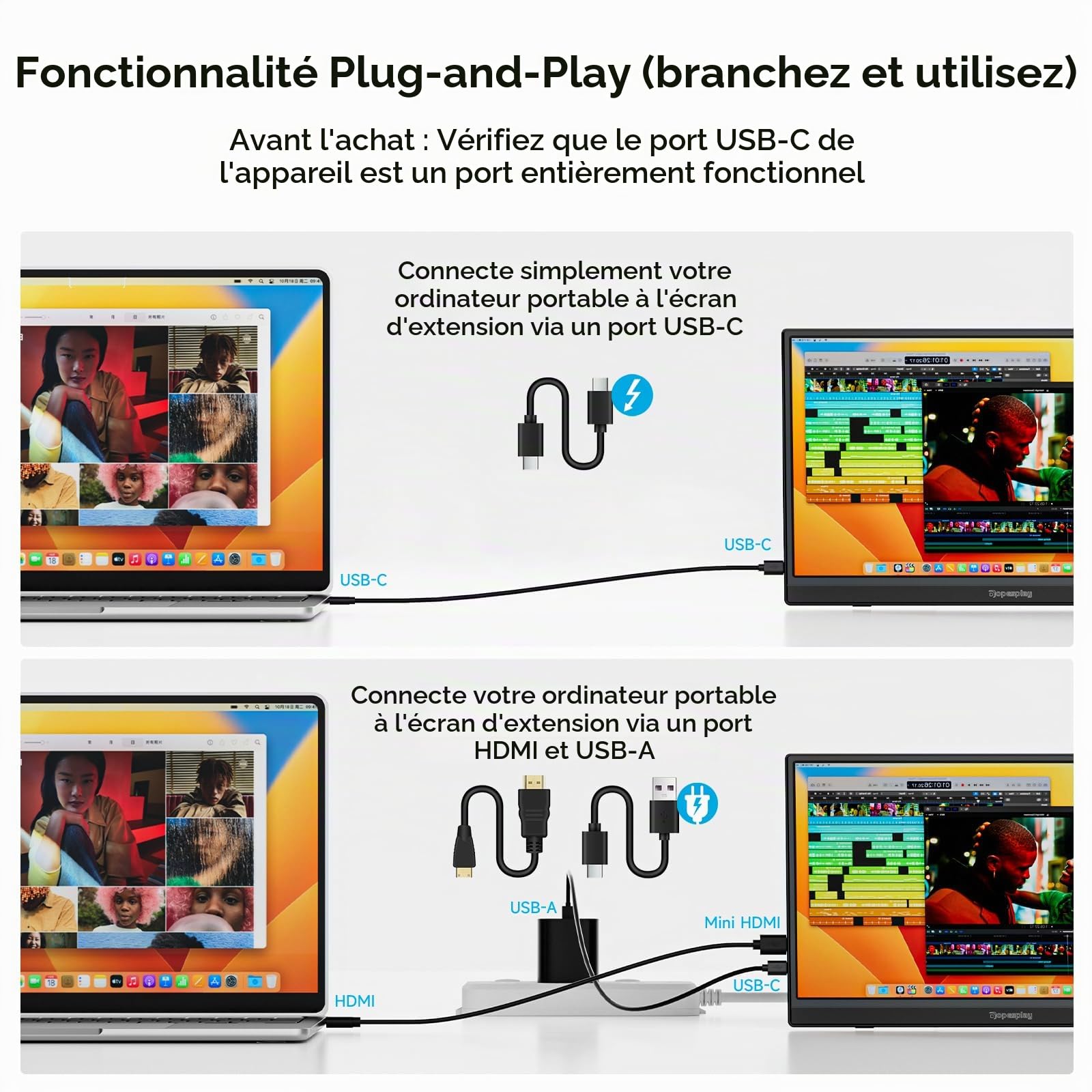 Dopesplay Écran Portable 15.6", 1080P Moniteur pour Ordinateur Portable