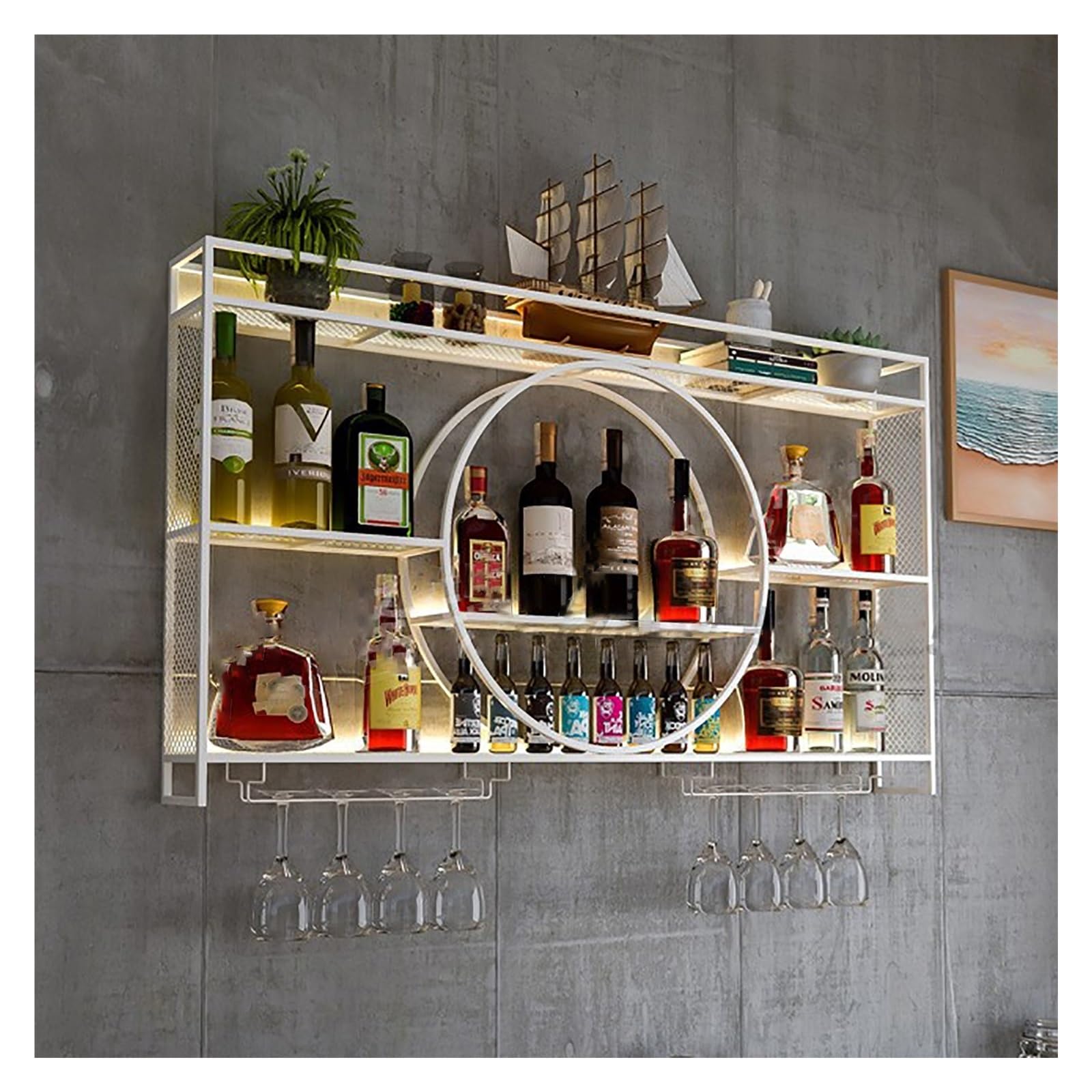 Étagère flottante pour bar avec support verres suspendu maison