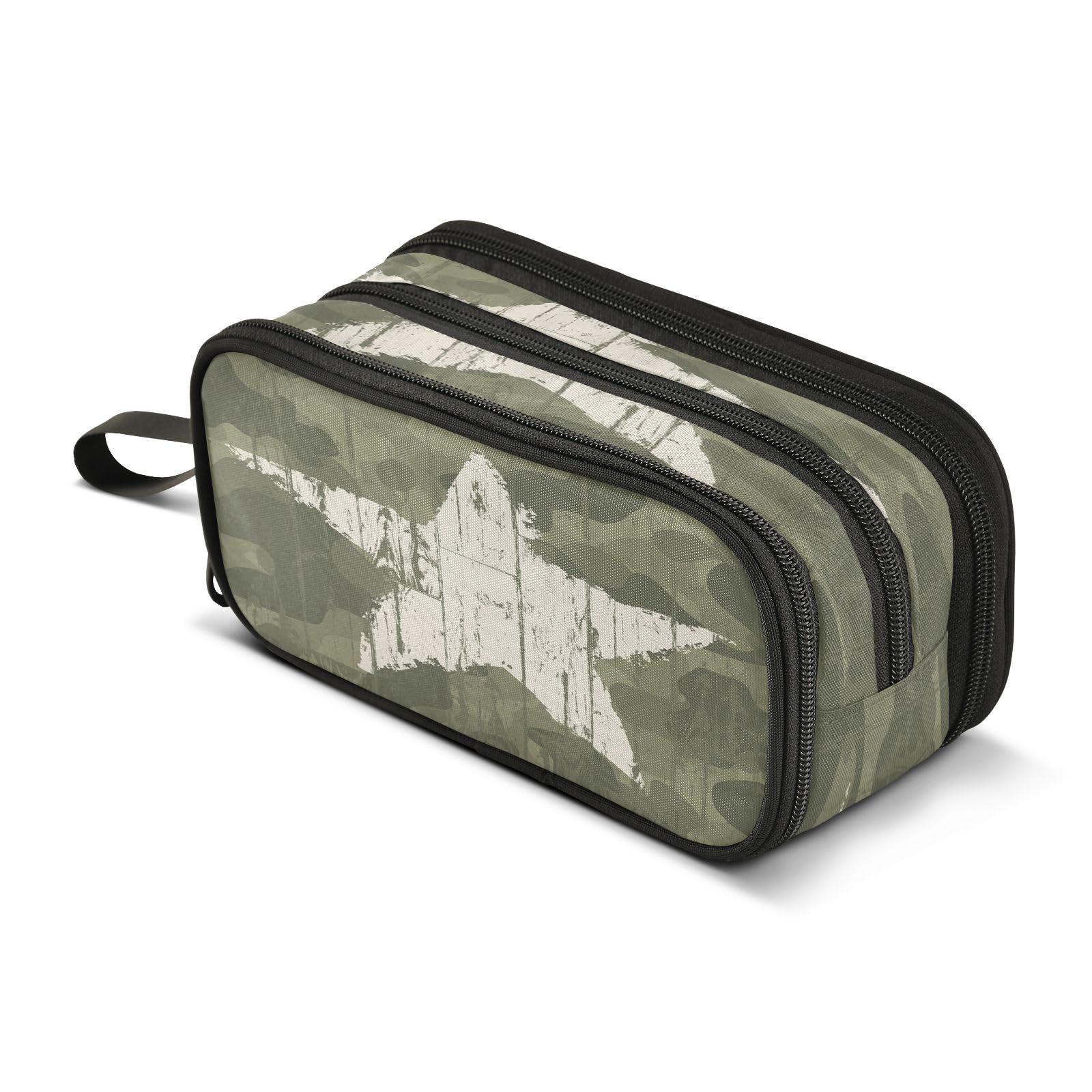 Mnsruu Military Camouflage Background with Star Large Capacity Pencil Case 3 Compartment Pouch Holder School Supplies Boys Girls