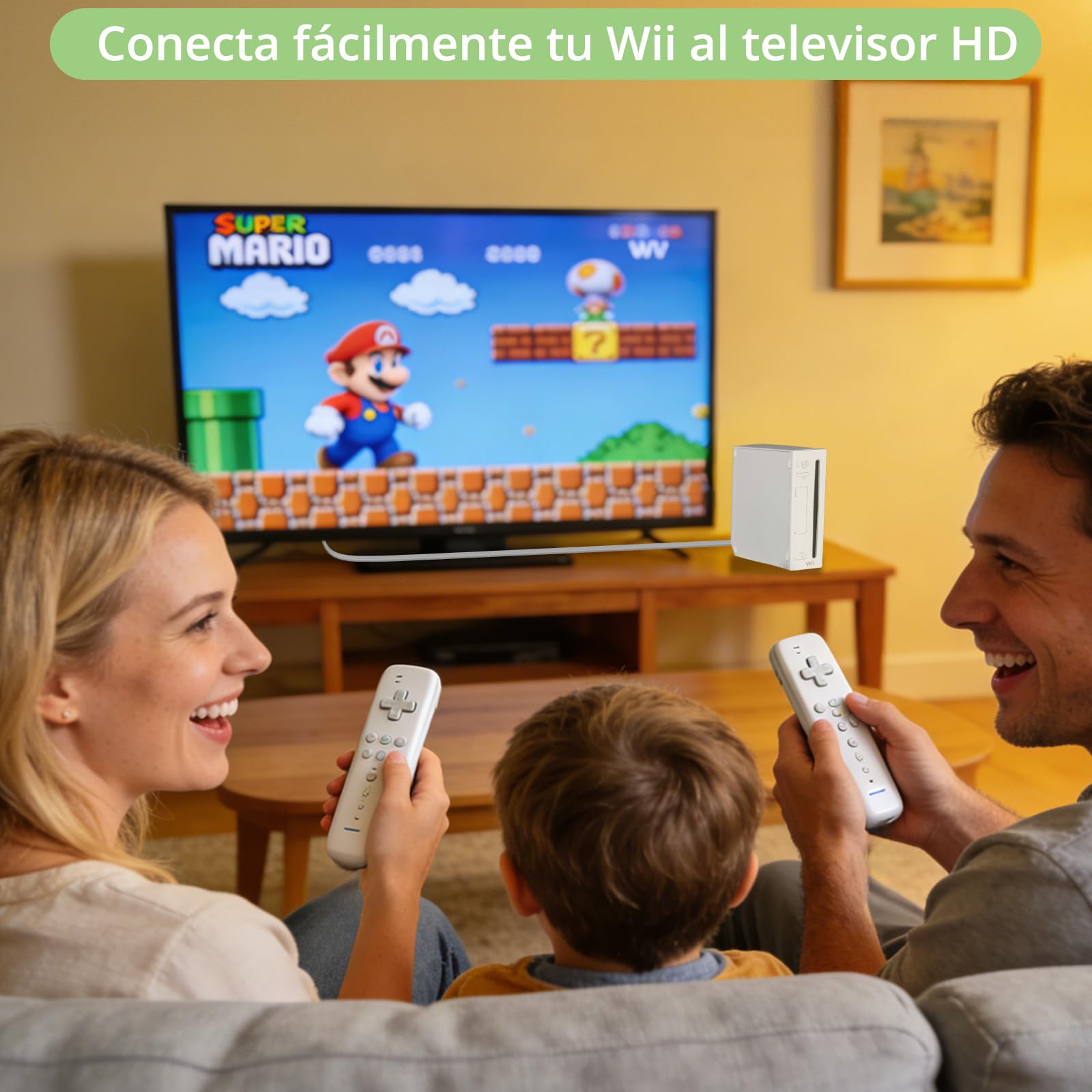 Convertidor Wii a HDMI 1,5 Metros, Adaptador de Wii a HDMI 1080P/720P para HDTV, Monitor y Proyector, Compatible con NTSC 480i 480p PAL 576i, Plug and Play