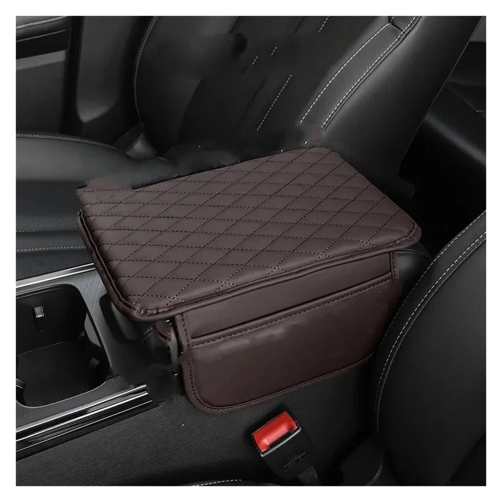 AWGNTQQ Car Armrests Universal Storage Bags Car Armrest Box With Padding Side Storage Bags Interior Decoration(Dark brown)