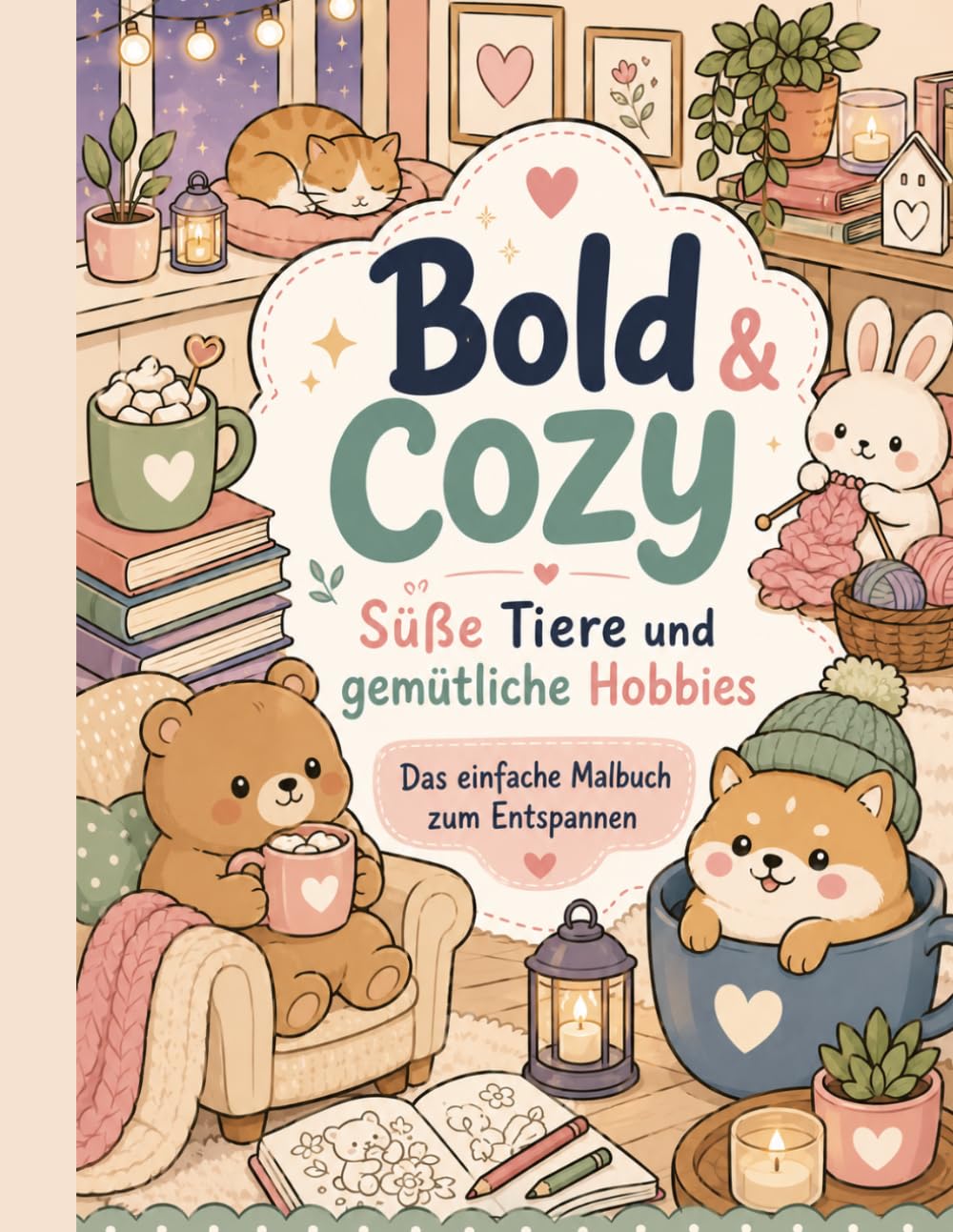 Bold & Cozy: Süße Tiere und gemütliche Hobbies - Das einfache Malbuch zum Entspannen (Bold & Cozy Malbuch für Erwachsene und Kinder) (Bold & Cozy: Malbücher mit dicken Linien zum Entspannen)