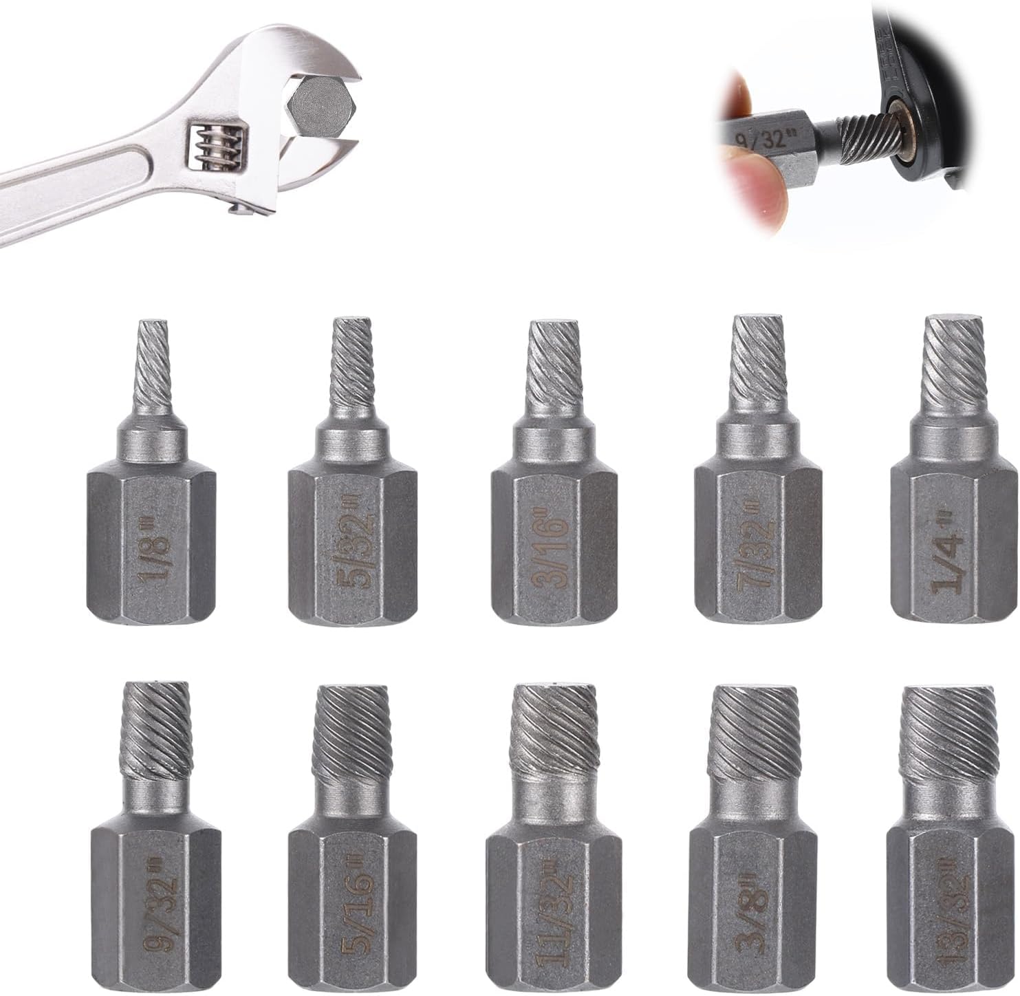 10Pcs Easy Out Screw Extractor Set,Broken Head Bolt Screw Cap Extractor,Hex Broken Bolt Extractor Kit,Broken Head Screw Hexagon Socket Bolt Removal Tool,Hex Head Bolt Remover Kit,Father's Day Gifts