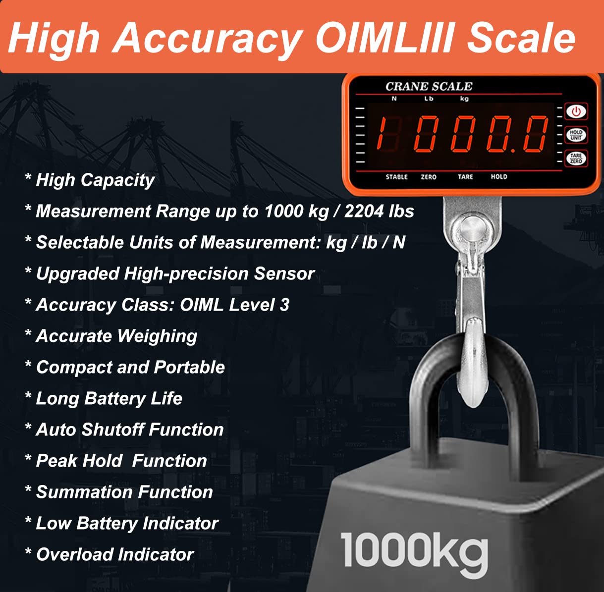 Digital Crane Scale with Remote Control,2200lb/1000kg Industrial Weight Scale,Heavy Duty Hanging Scales for Farms Hunting Livestock Bow Draw Weight,Heavy Duty Crane Scale