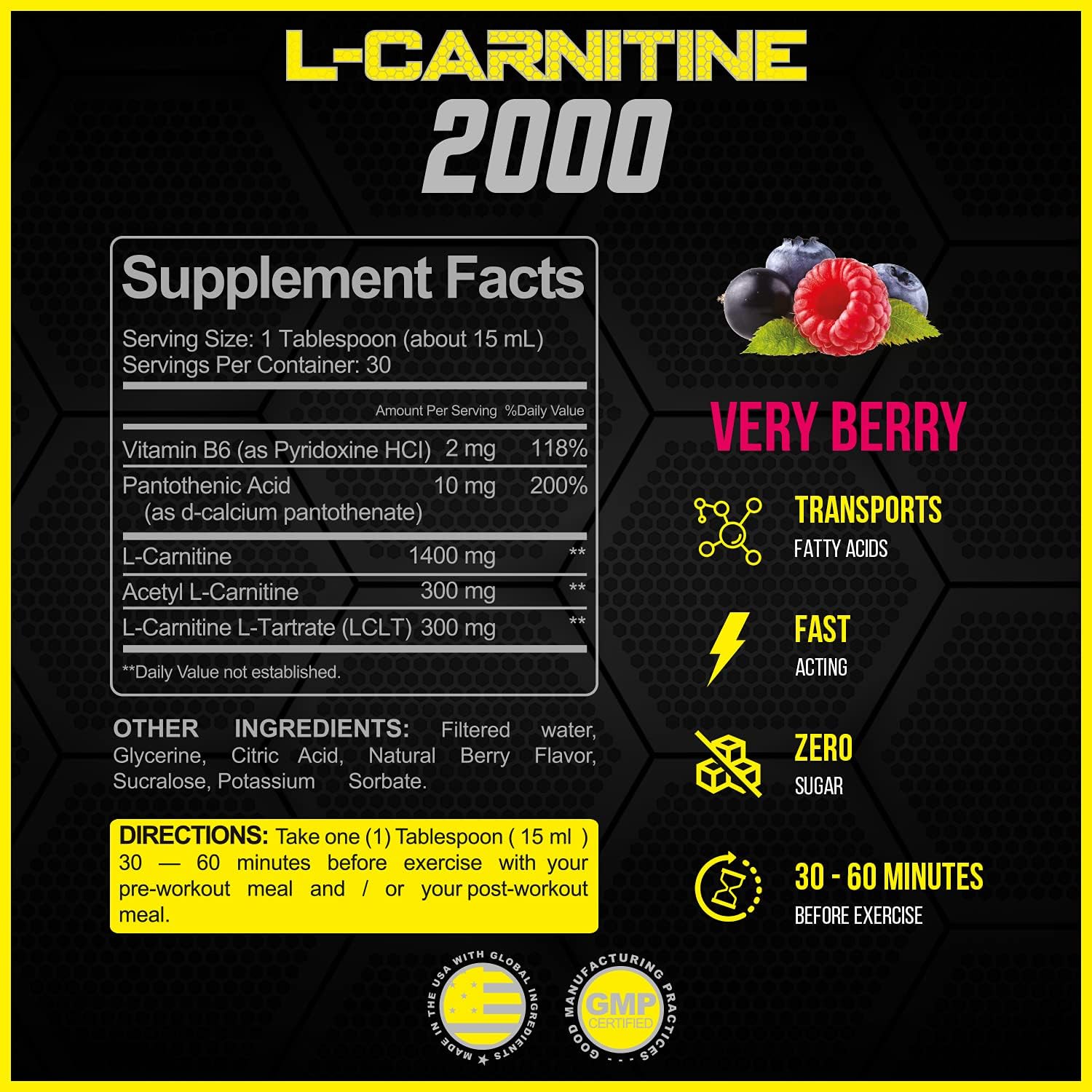 Forzagen L- Carnitine 2000 - New Liquid L Carnitine with Vitamin B6 | Acetyl L-Carnitine | L-Tartrate | 30 Servings (Very Berry) : Health & Household