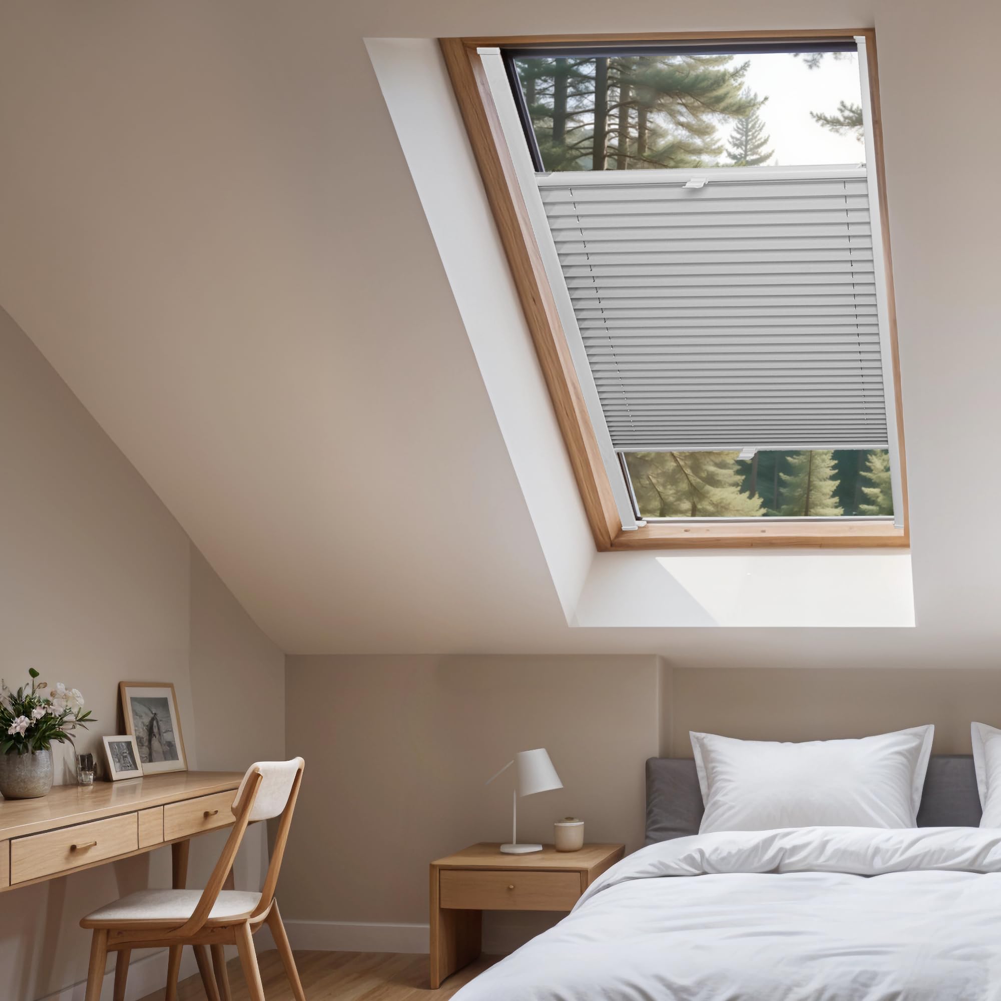 Concept Blinds® Custom Skylight Pleated Shades - Made-to-Measure Window Covering - 23 Fabric Colours - Easy Installation, Minimal Drilling - Adjustable Up/Down Design
