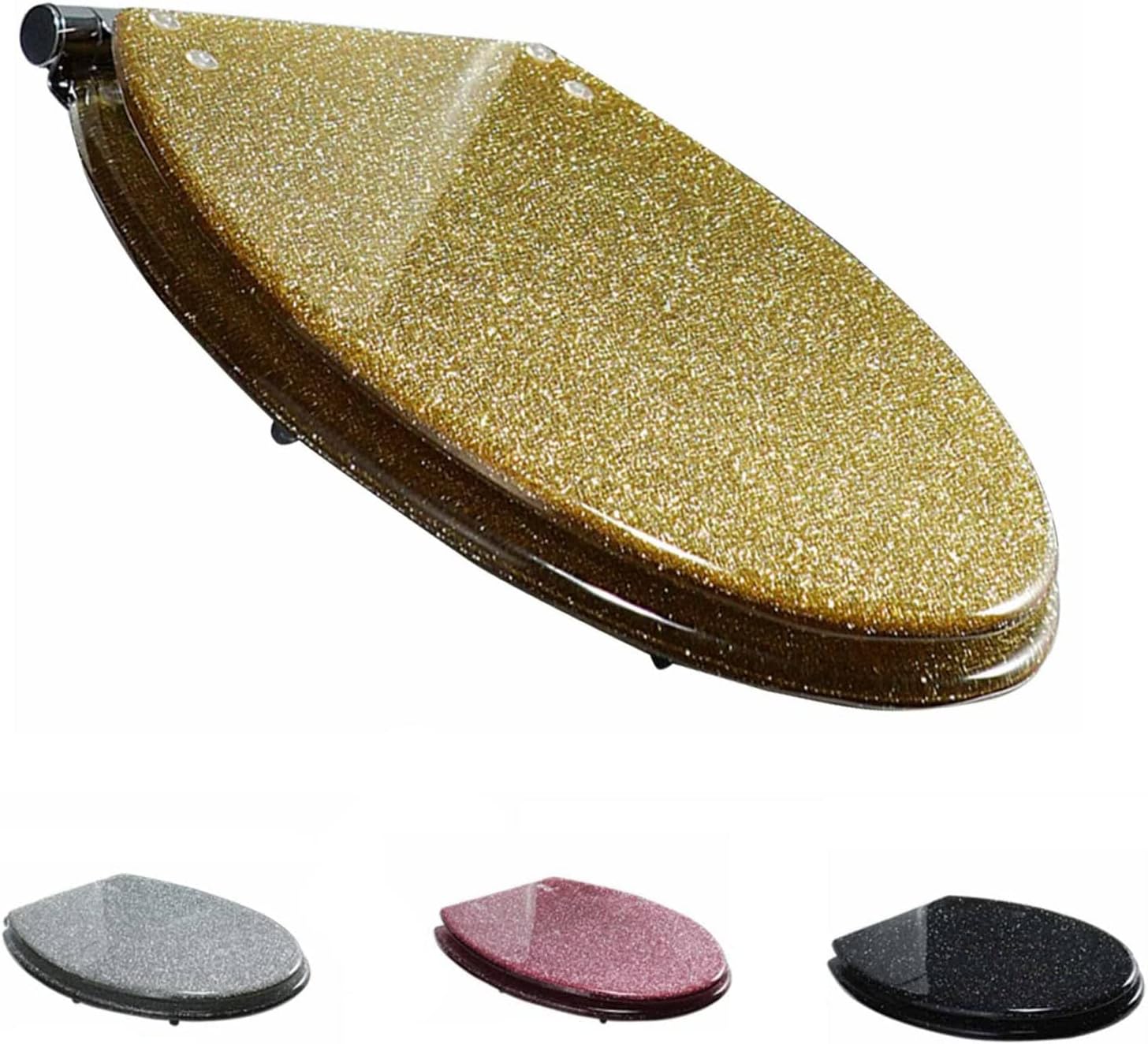 Gold Toilet Seat, Resin Toilet Seat, Elongated Toilet Seat Slow Close Glitter Toilet Seat, Soft