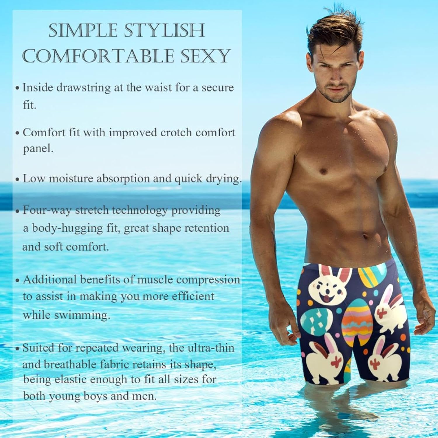 Happy Easter Boys' Swim Jammers Youth Competitive Swim Team Suit Quick Dry Athletic Swimming Shorts